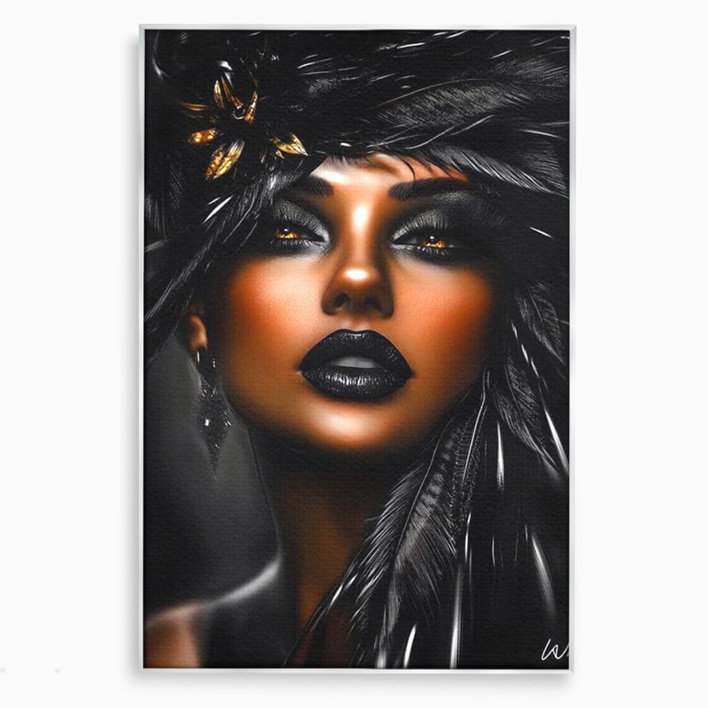 Tablou canvas cu tablou canvas cu portret artistic de femeie, in rama de aluminiu argintiu