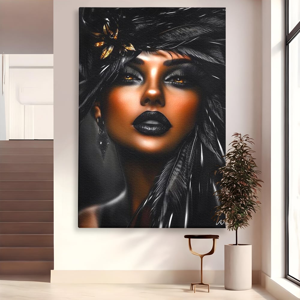 Tablou canvas cu tablou canvas cu portret artistic de femeie, fara rama, pe sasiu de lemn