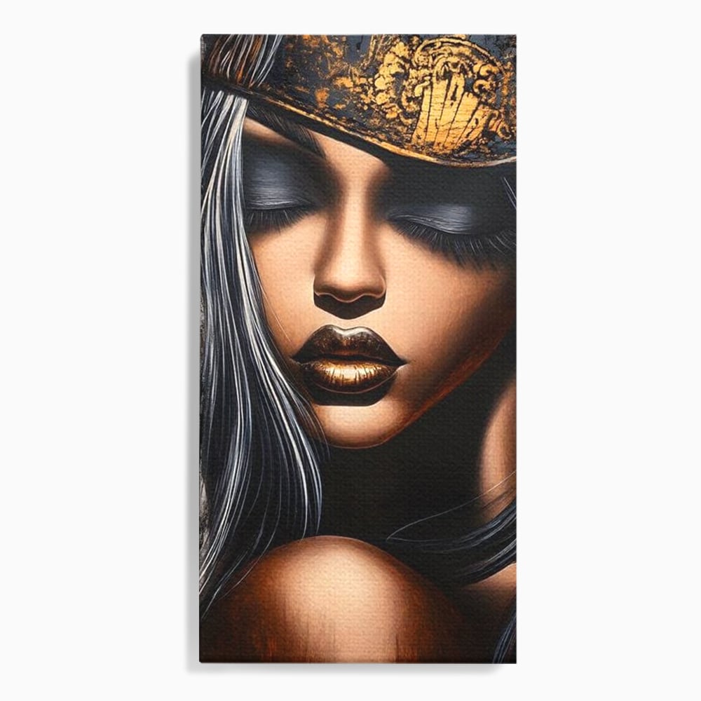 Tablou canvas cu tablou canvas cu femeie si coroana aurie, fara rama, pe sasiu de lemn