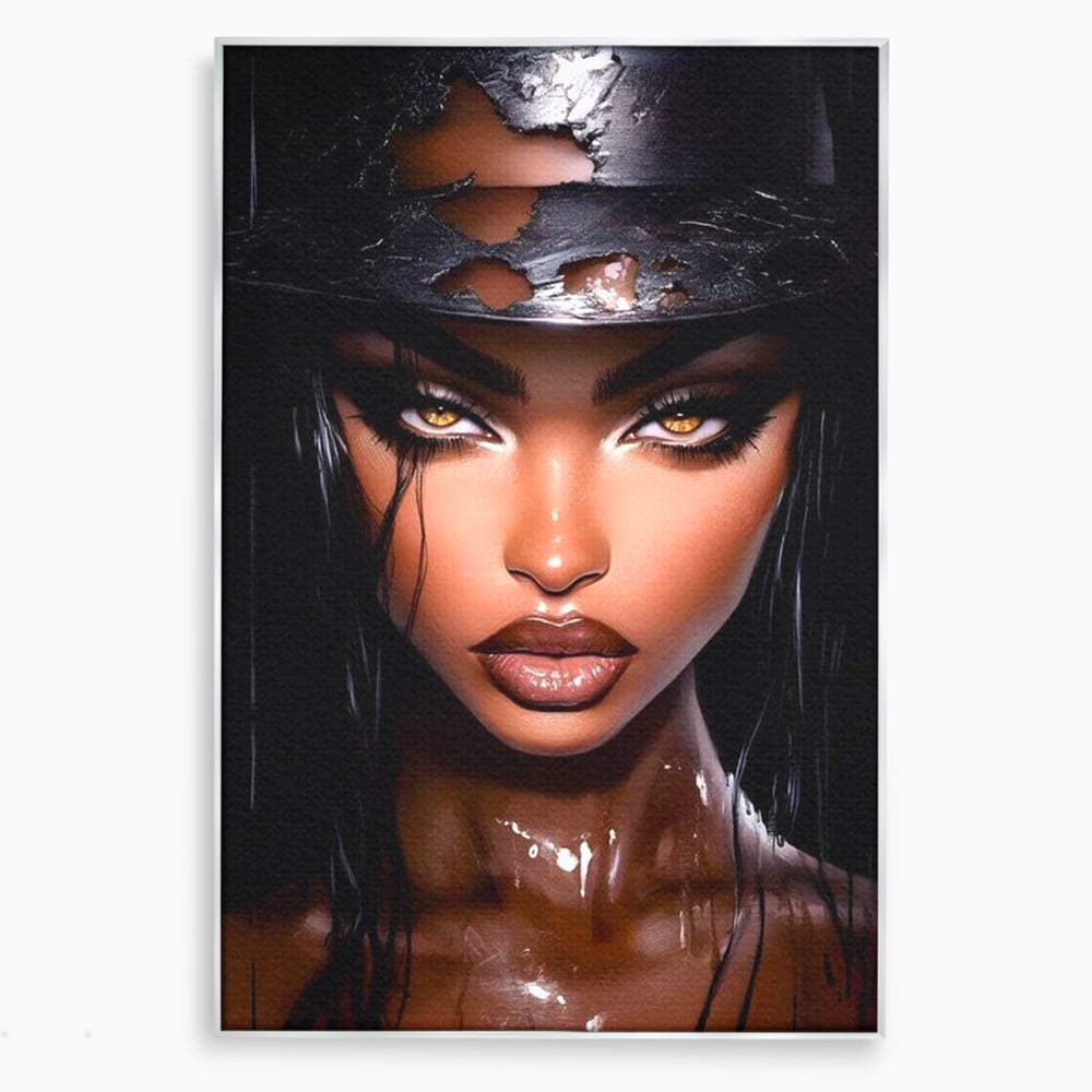 Tablou canvas cu tablou canvas cu portret de femeie, in rama de aluminiu argintiu