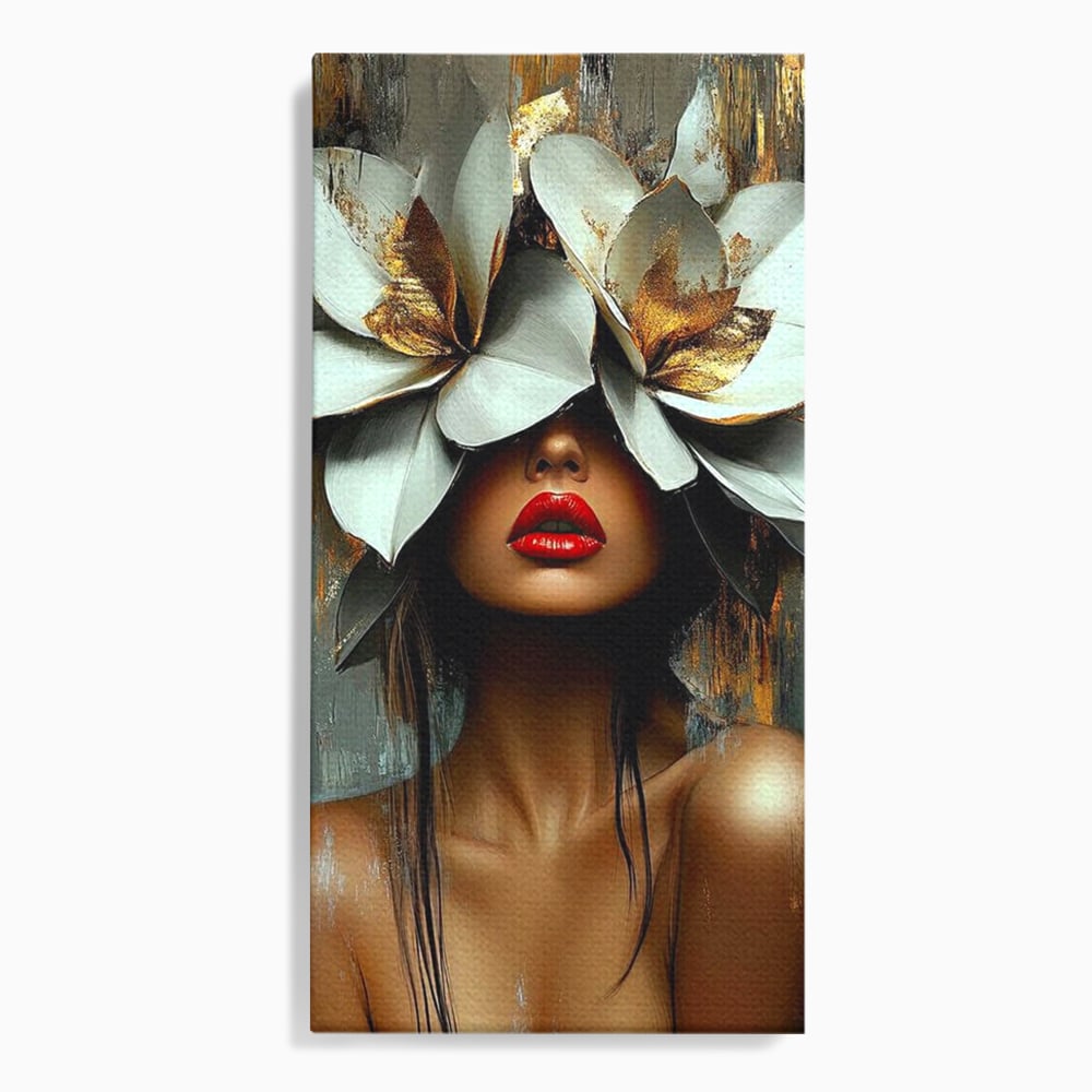 Tablou canvas cu tablou canvas cu femeie si flori, fara rama, pe sasiu de lemn