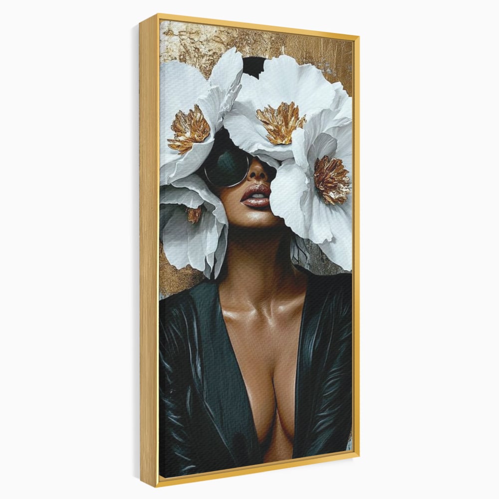 Tablou canvas cu tablou canvas cu silueta feminina, in rama de aluminiu auriu
