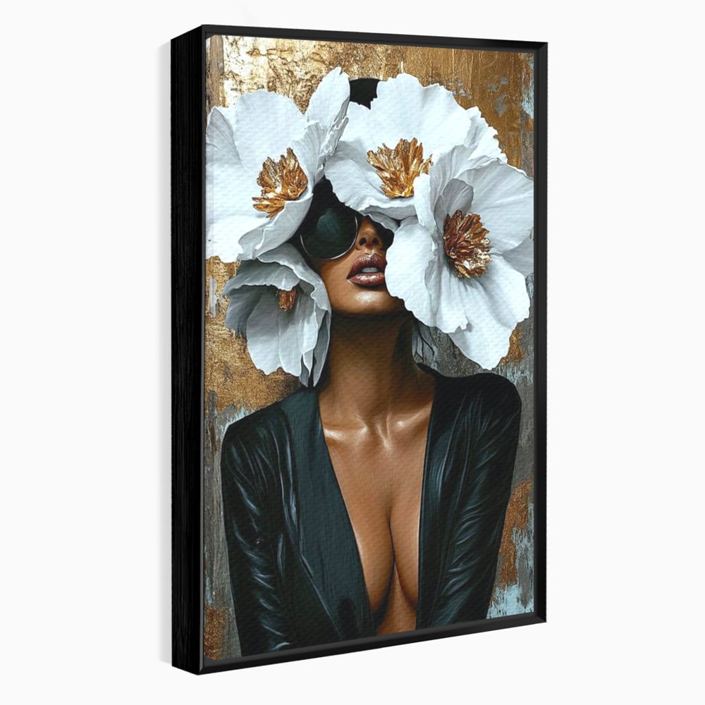 Tablou canvas cu tablou canvas cu silueta feminina, in rama de aluminiu negru