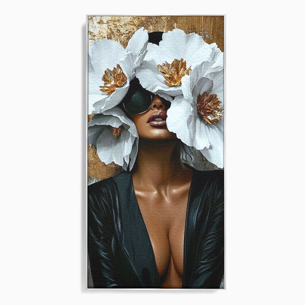 Tablou canvas cu tablou canvas cu silueta feminina, in rama de aluminiu argintiu