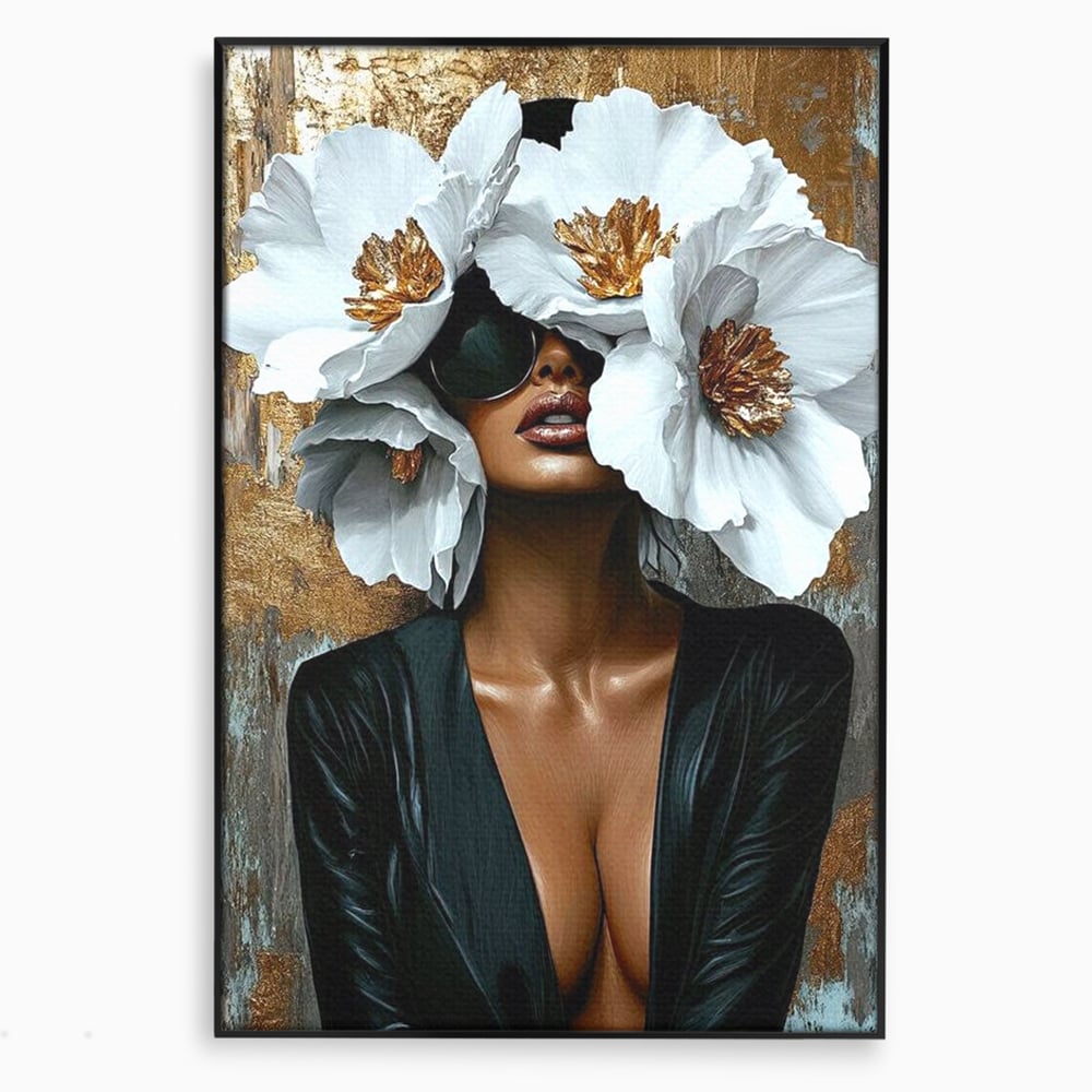 Tablou canvas cu tablou canvas cu silueta feminina, in rama de aluminiu negru