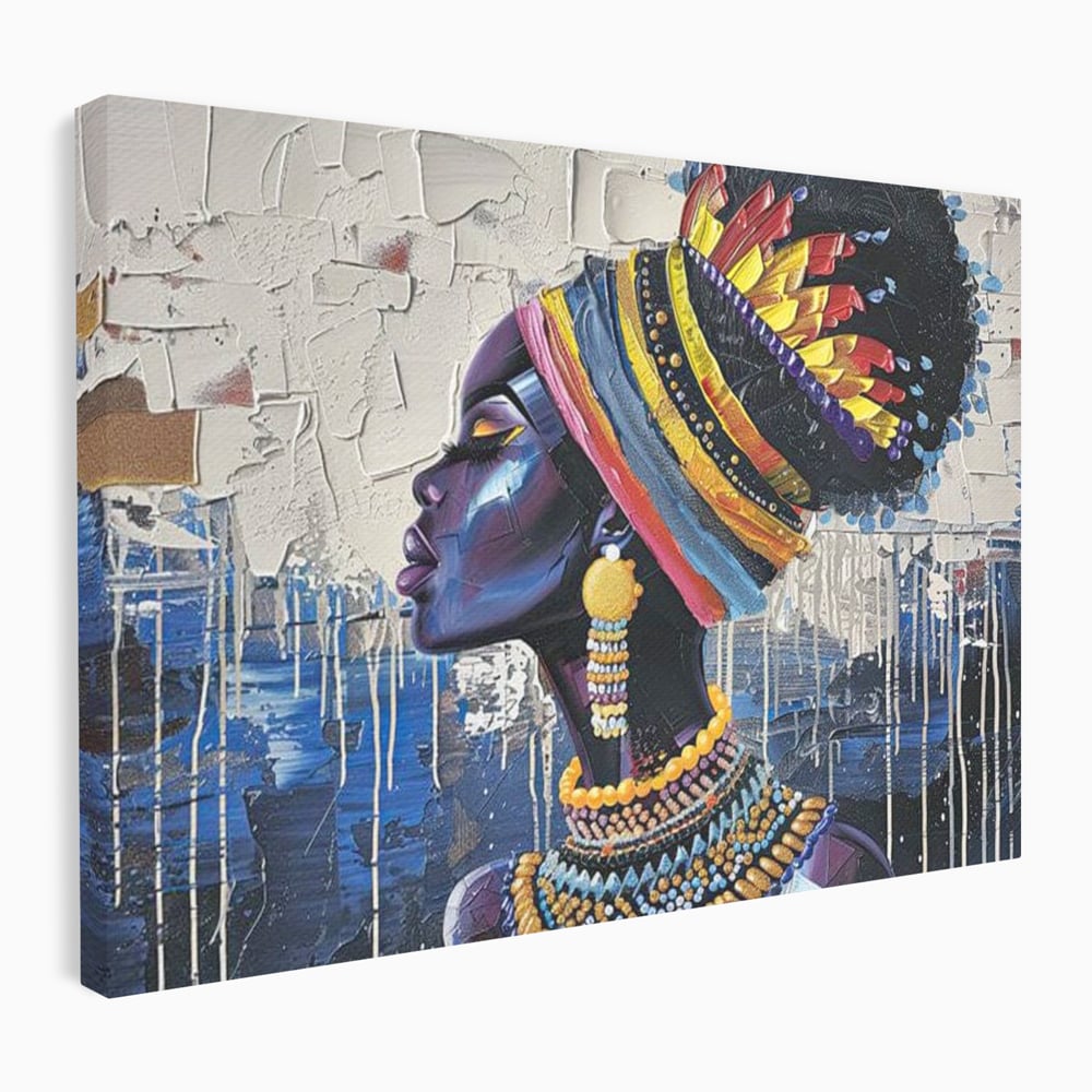 Tablou canvas cu tablou canvas cu regina africana in profil, fara rama, pe sasiu de lemn