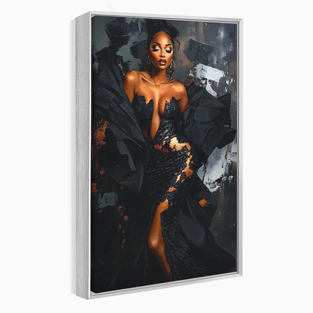 Tablou canvas cu tablou canvas cu portret de femeie, in rama de aluminiu argintiu