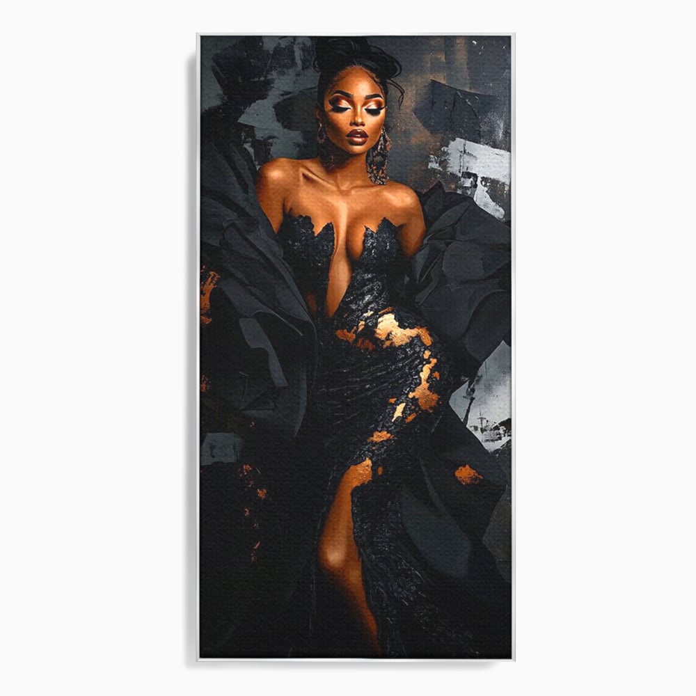 Tablou canvas cu tablou canvas cu portret de femeie, in rama de aluminiu argintiu