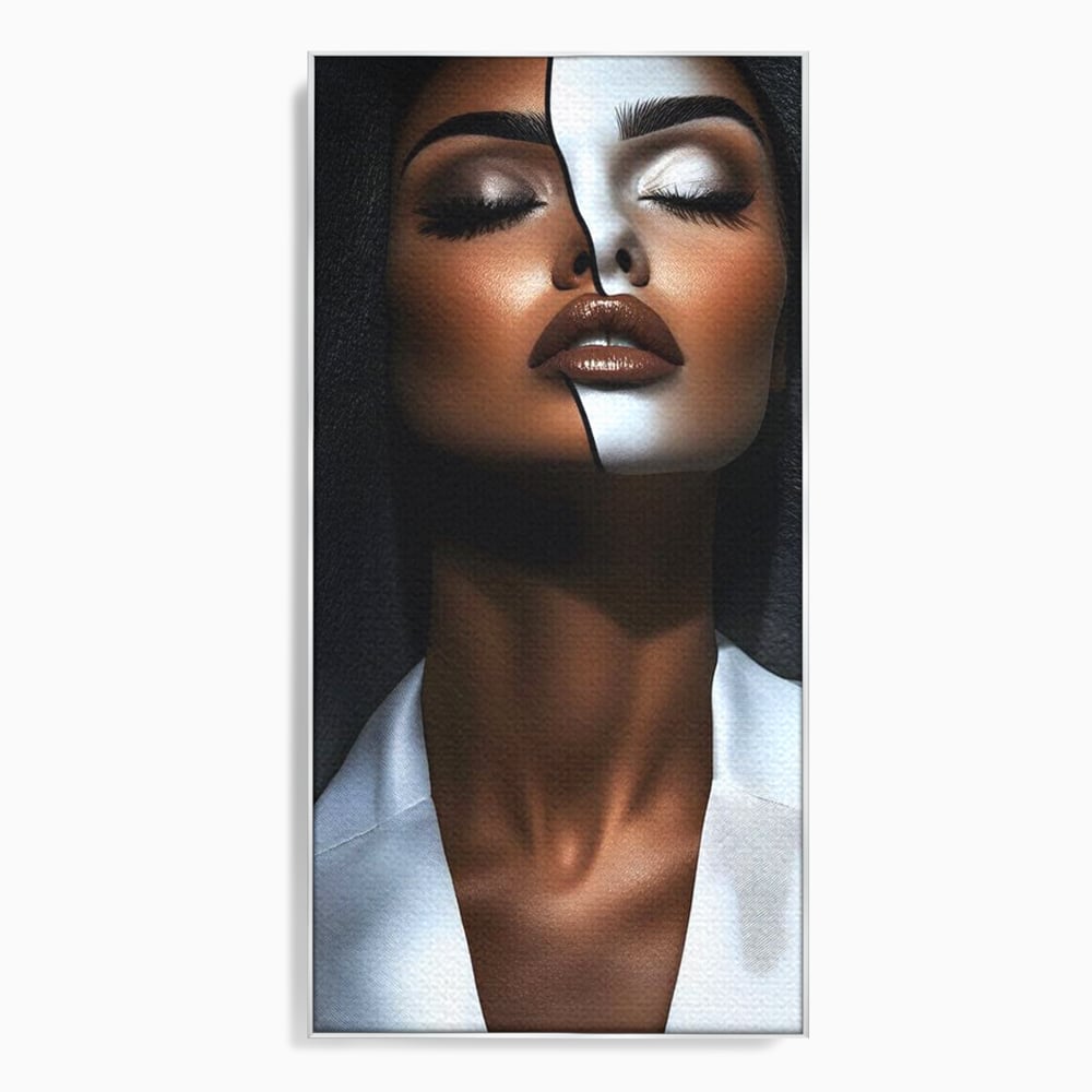 Tablou canvas cu tablou canvas cu portret dual de femeie, in rama de aluminiu argintiu