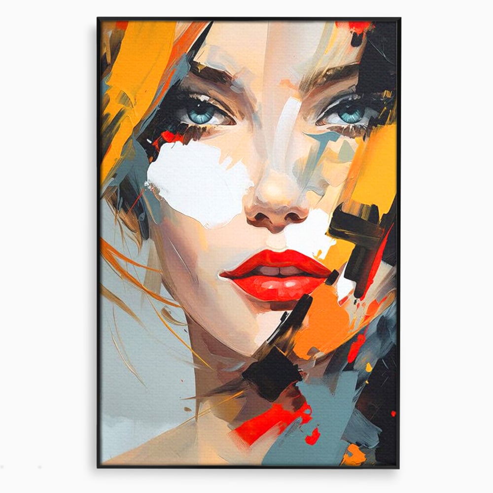 Tablou canvas cu tablou canvas cu chip de femeie, in rama de aluminiu negru