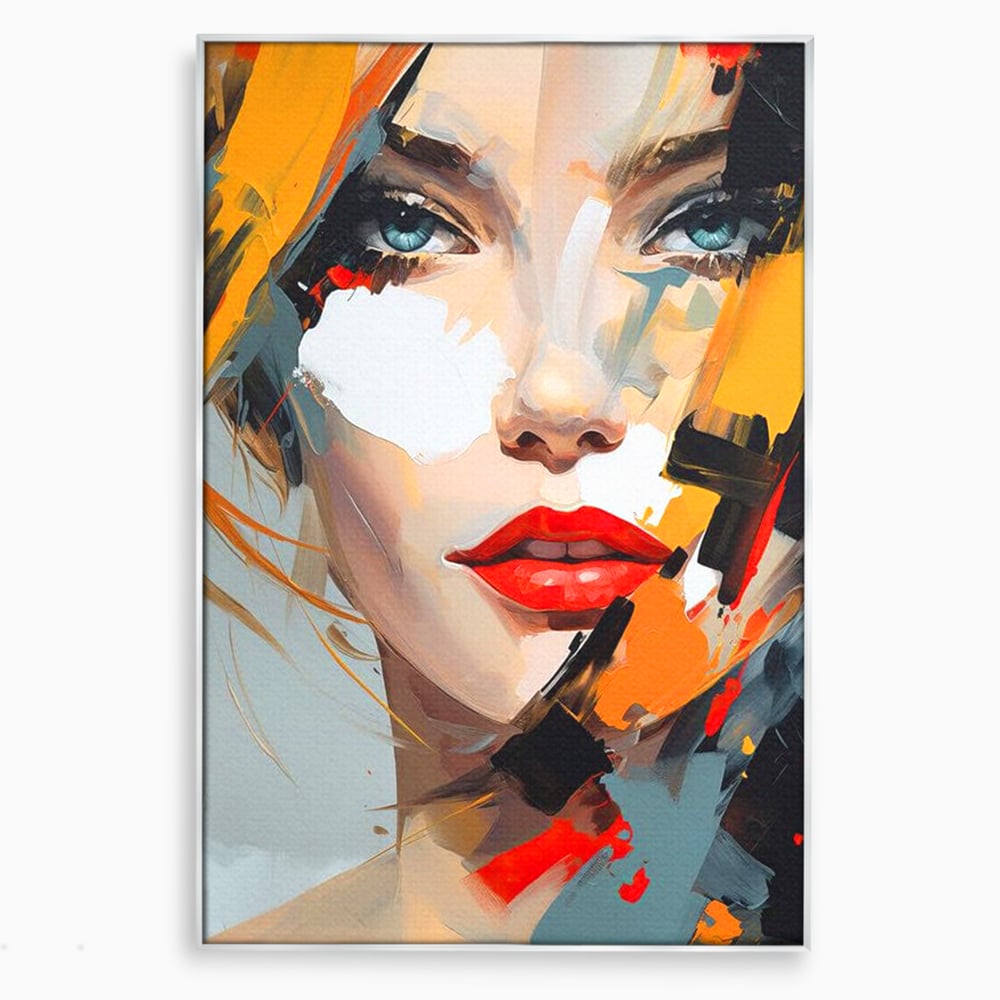 Tablou canvas cu tablou canvas cu chip de femeie, in rama de aluminiu argintiu