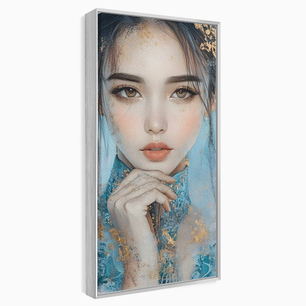 Tablou canvas cu tablou canvas cu chip de femeie, in rama de aluminiu argintiu