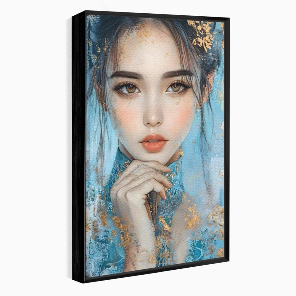 Tablou canvas cu tablou canvas cu chip de femeie, in rama de aluminiu negru