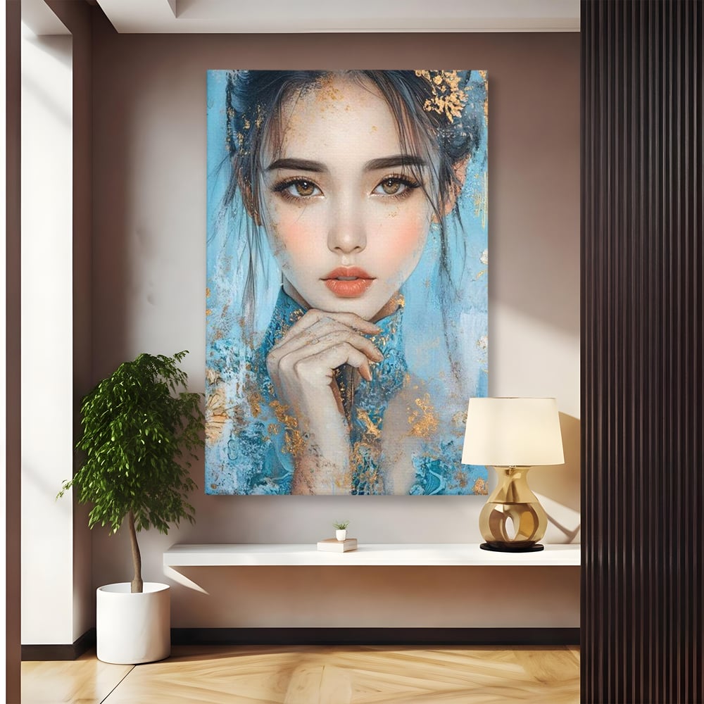 Tablou canvas cu tablou canvas cu chip de femeie, fara rama, pe sasiu de lemn
