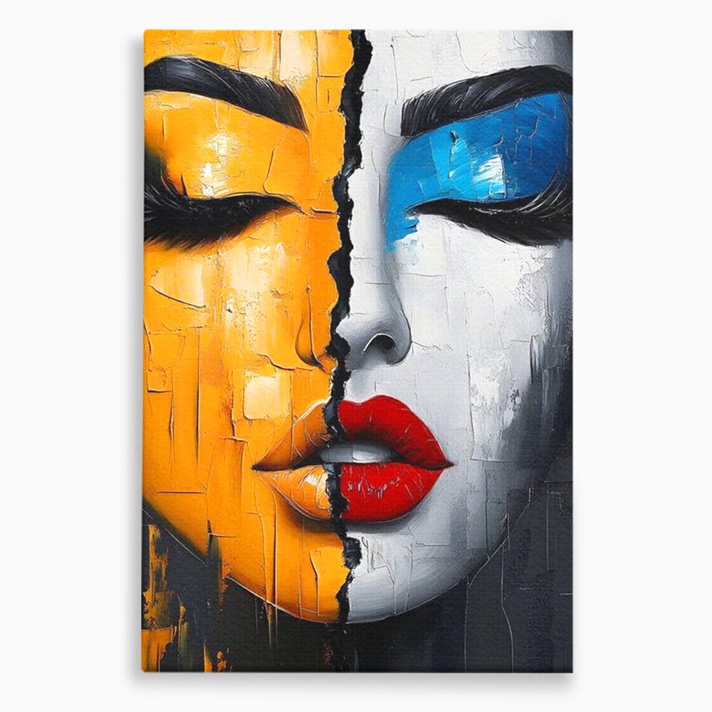 Tablou canvas cu tablou canvas portret feminin divizat, fara rama, pe sasiu de lemn