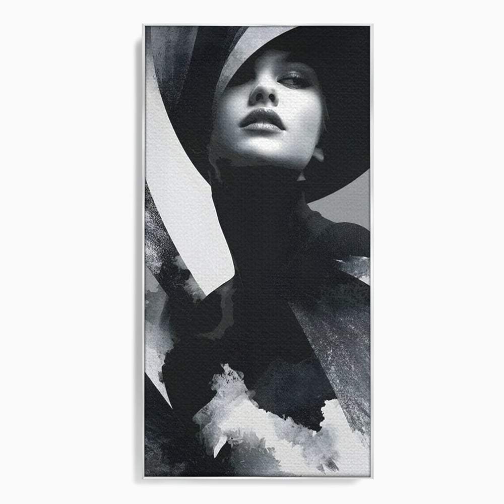 Tablou canvas cu tablou canvas cu portret artistic de femeie, in rama de aluminiu argintiu