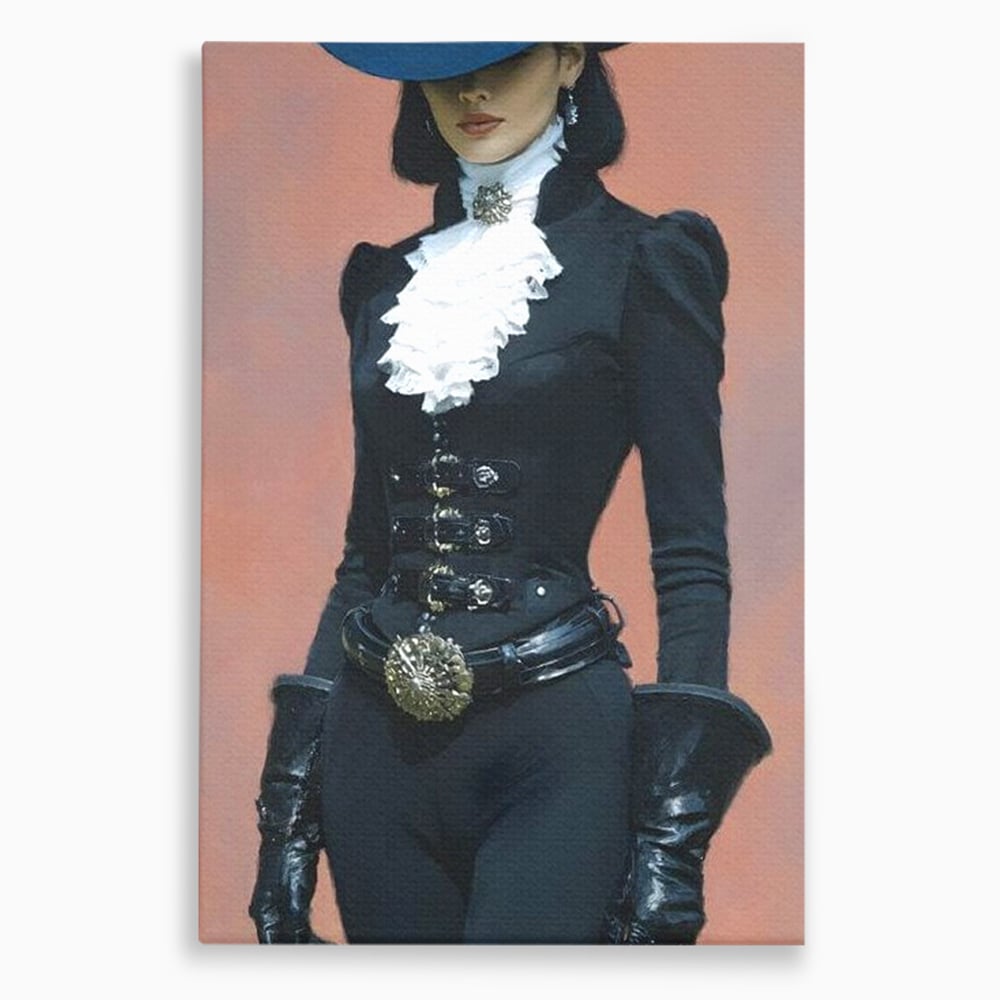 Tablou canvas cu tablou canvas cu femeie aristocrata imbracata in negru, fara rama, pe sasiu de lemn