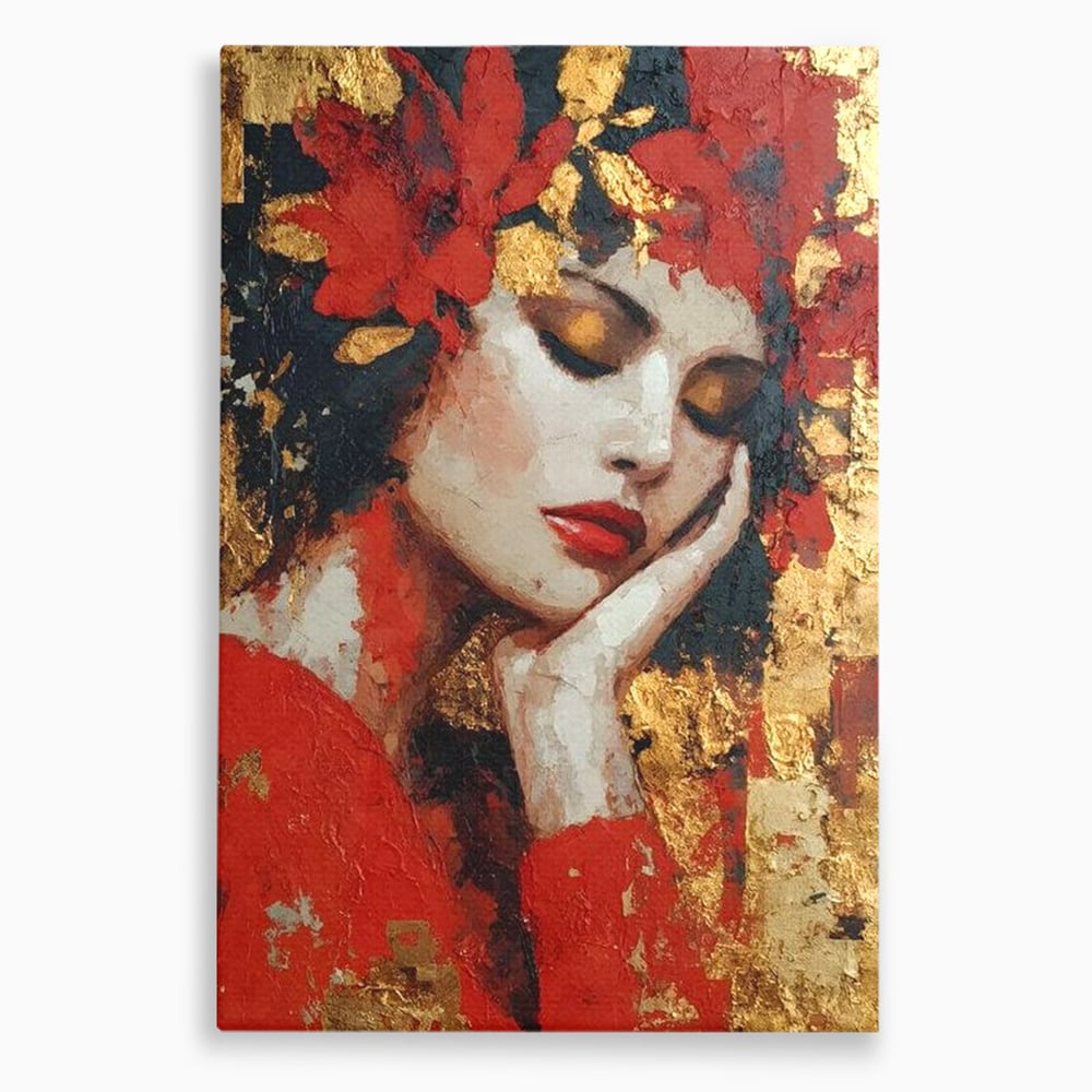 Tablou canvas cu tablou canvas cu portret de femeie ros-auriu, fara rama, pe sasiu de lemn