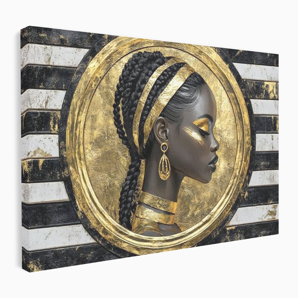Tablou canvas cu tablou canvas cu portret afro, fara rama, pe sasiu de lemn