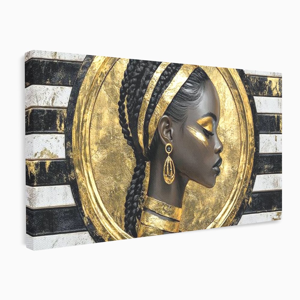 Tablou canvas cu tablou canvas cu portret afro, fara rama, pe sasiu de lemn