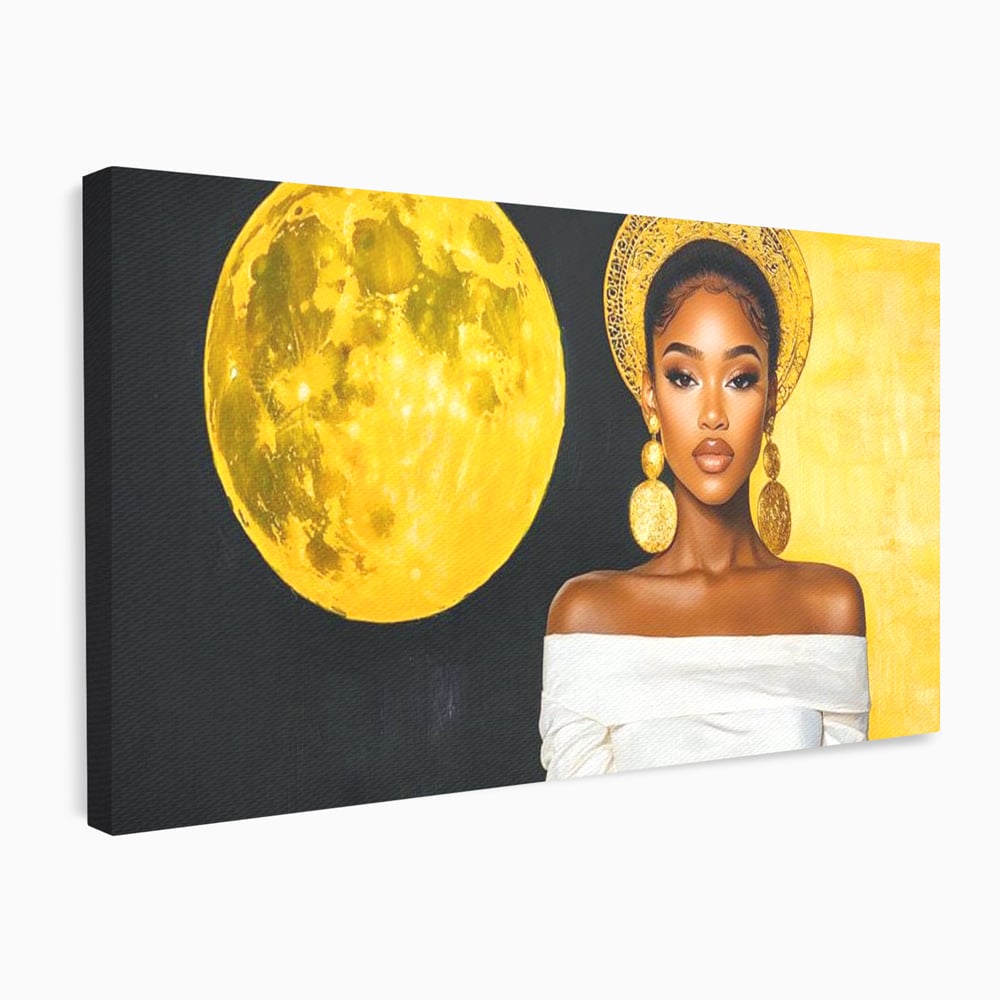 Tablou canvas cu tablou canvas cu femeie si luna aurie, fara rama, pe sasiu de lemn