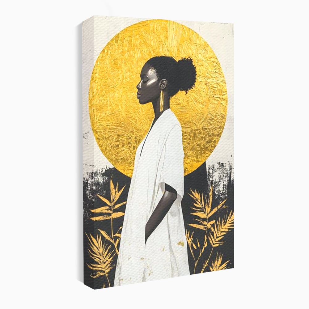 Tablou canvas cu tablou canvas cu portret de femeie afro, fara rama, pe sasiu de lemn