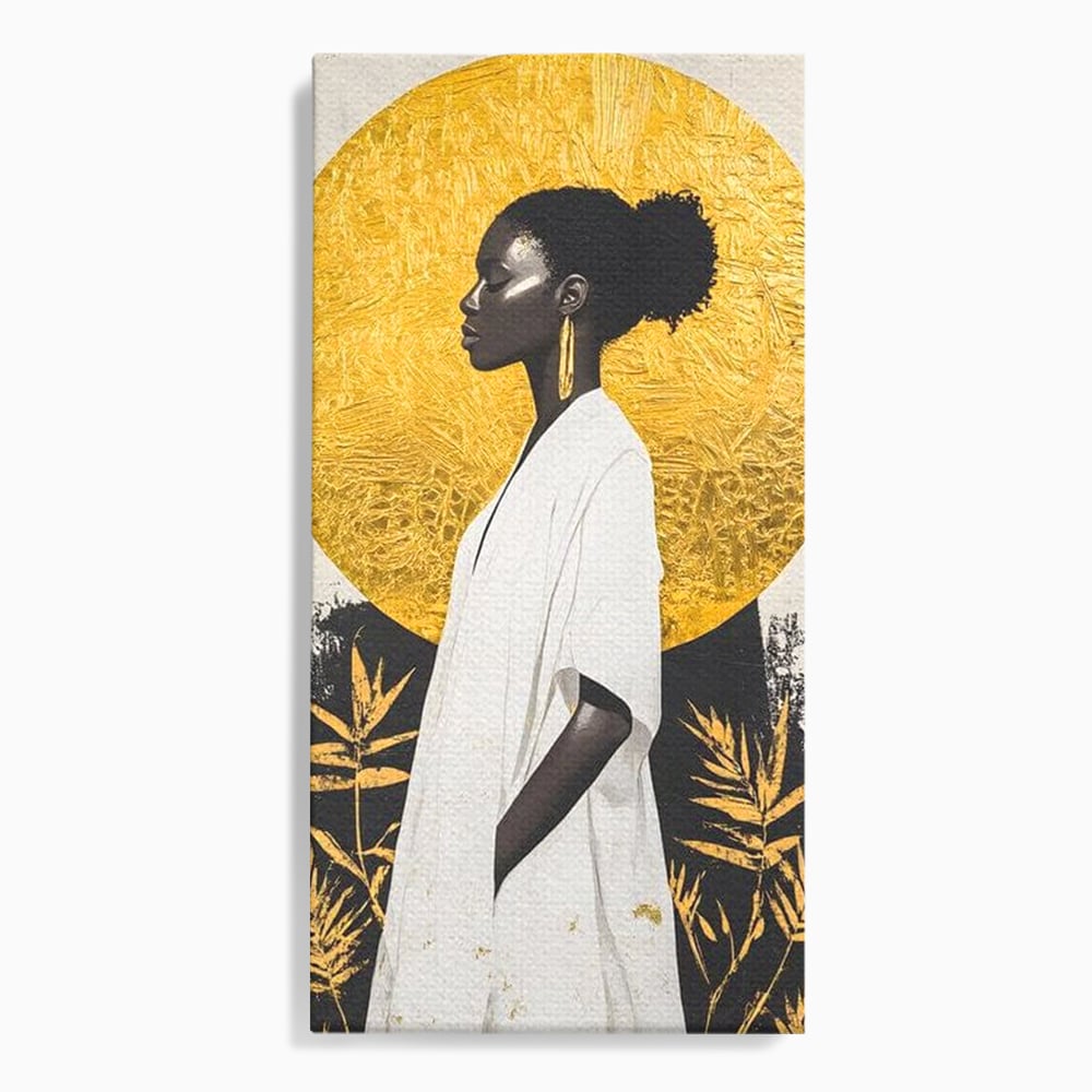 Tablou canvas cu tablou canvas cu portret de femeie afro, fara rama, pe sasiu de lemn