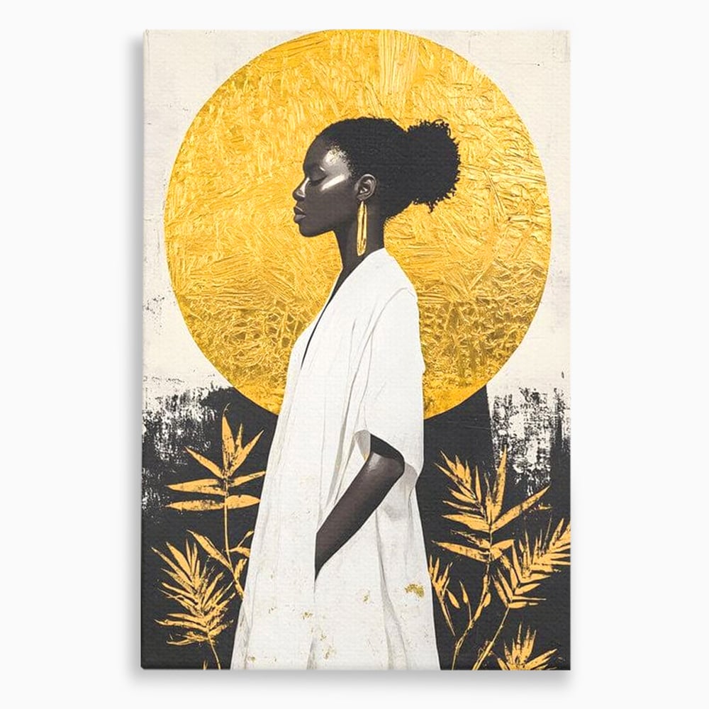 Tablou canvas cu tablou canvas cu portret de femeie afro, fara rama, pe sasiu de lemn