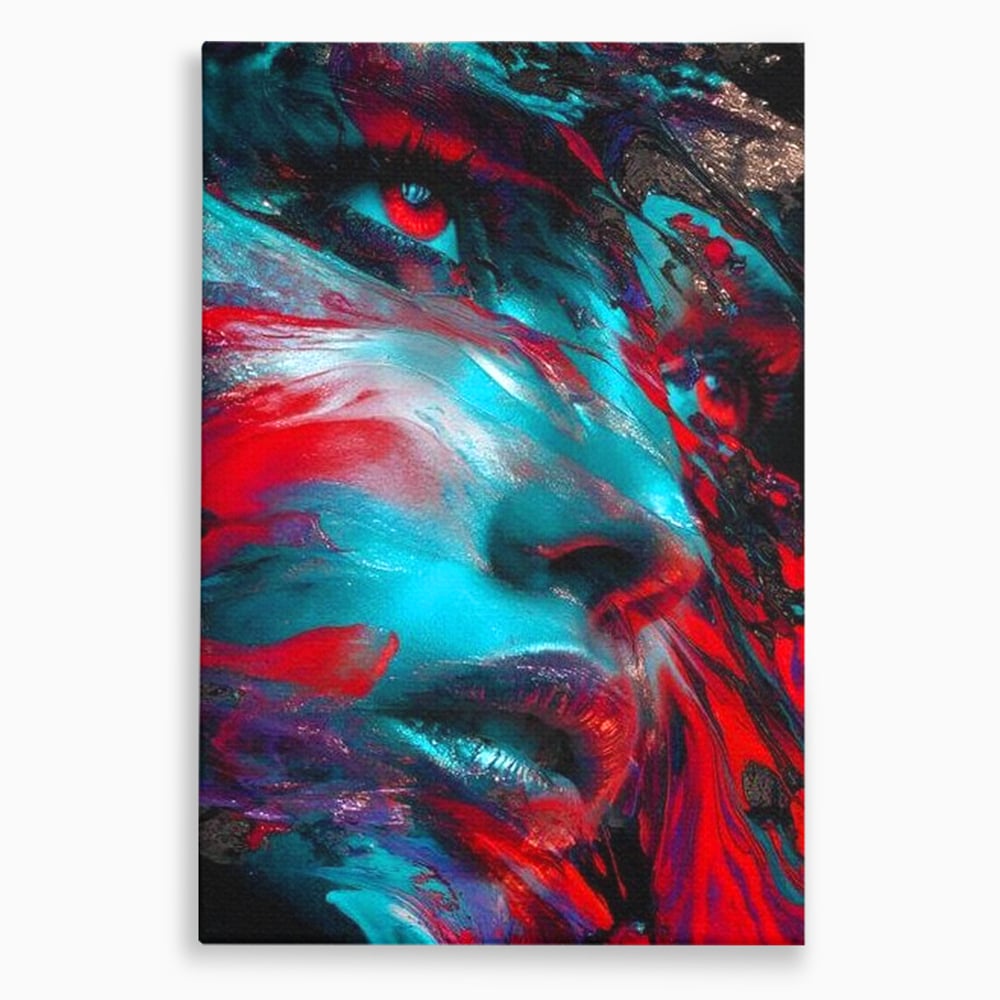 Tablou canvas cu tablou canvas cu portret abstract si ochi rosu, fara rama, pe sasiu de lemn