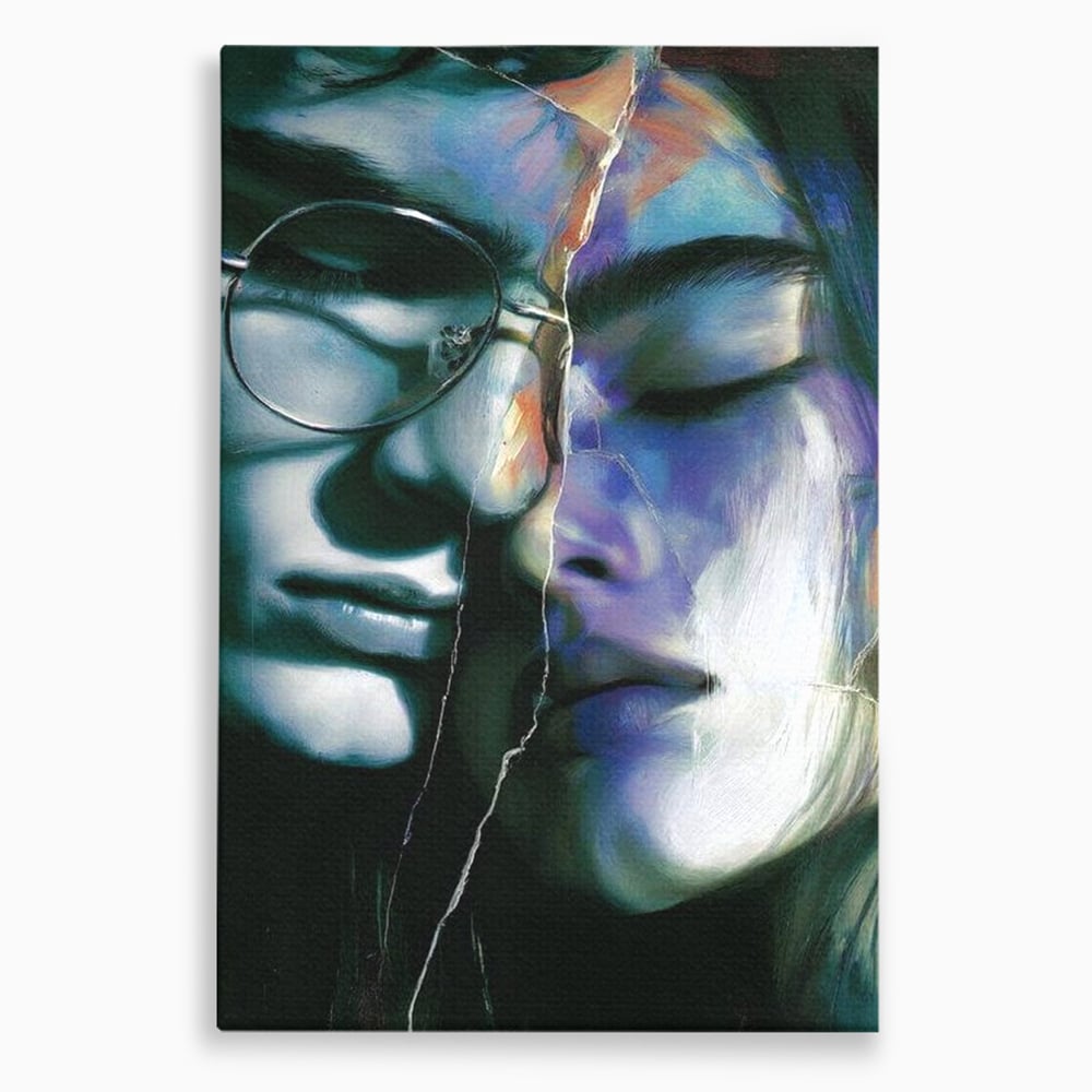 Tablou canvas cu tablou canvas cu chipuri despartite de cioburi, fara rama, pe sasiu de lemn