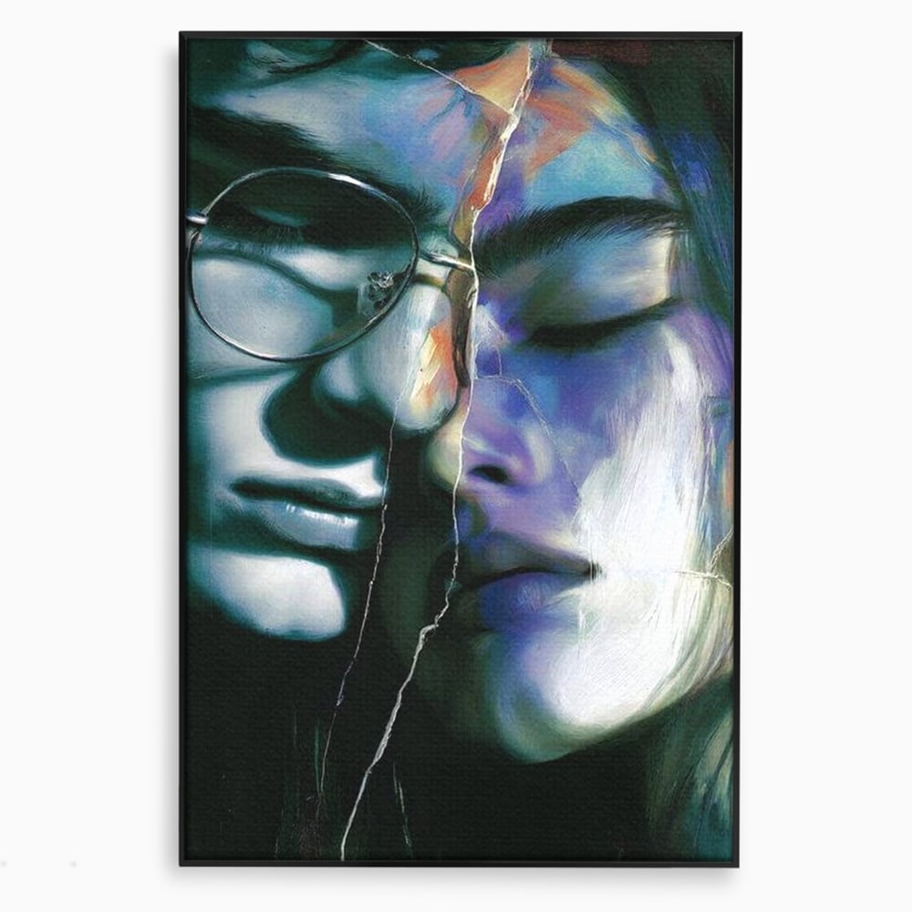 Tablou canvas cu tablou canvas cu chipuri despartite de cioburi, in rama de aluminiu negru