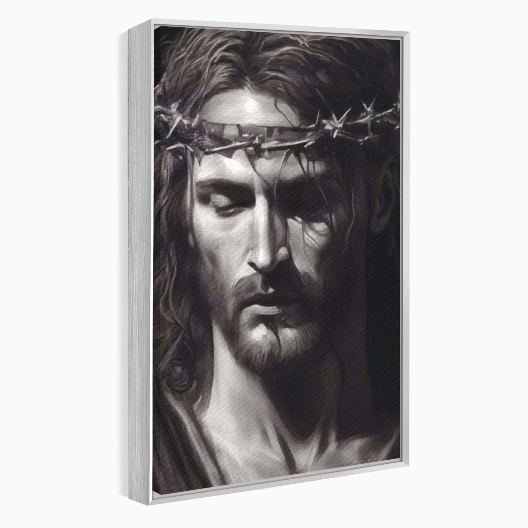 Tablou canvas cu tablou canvas cu portretul lui iisus, in rama de aluminiu argintiu