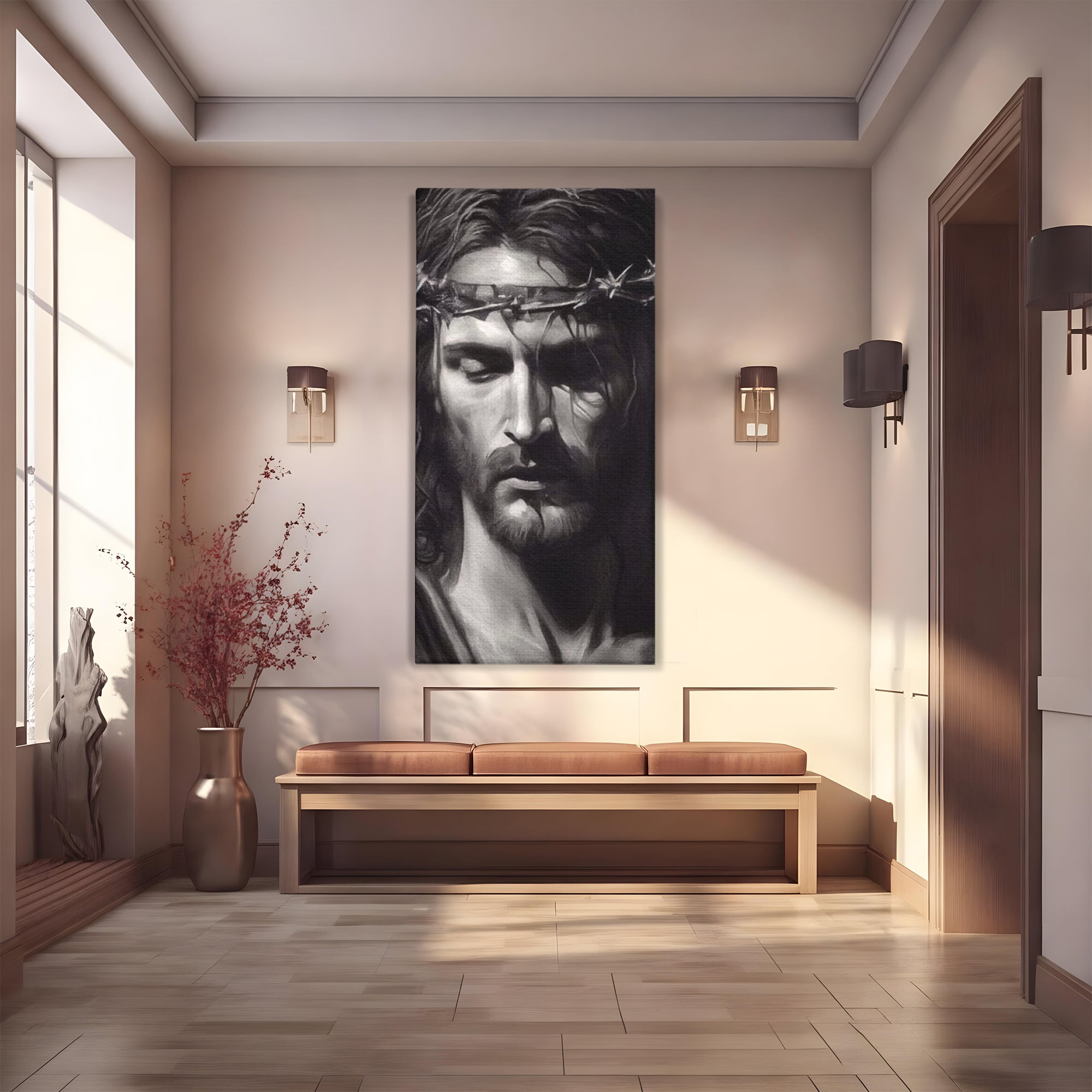 Tablou canvas cu tablou canvas cu portretul lui iisus, fara rama, pe sasiu de lemn
