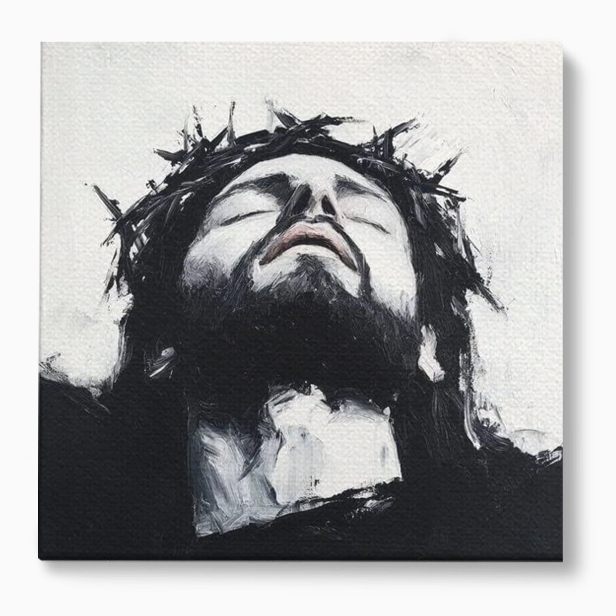 Tablou canvas cu tablou canvas cu pictura barbatului cu coroana de spini, fara rama, pe sasiu de lemn