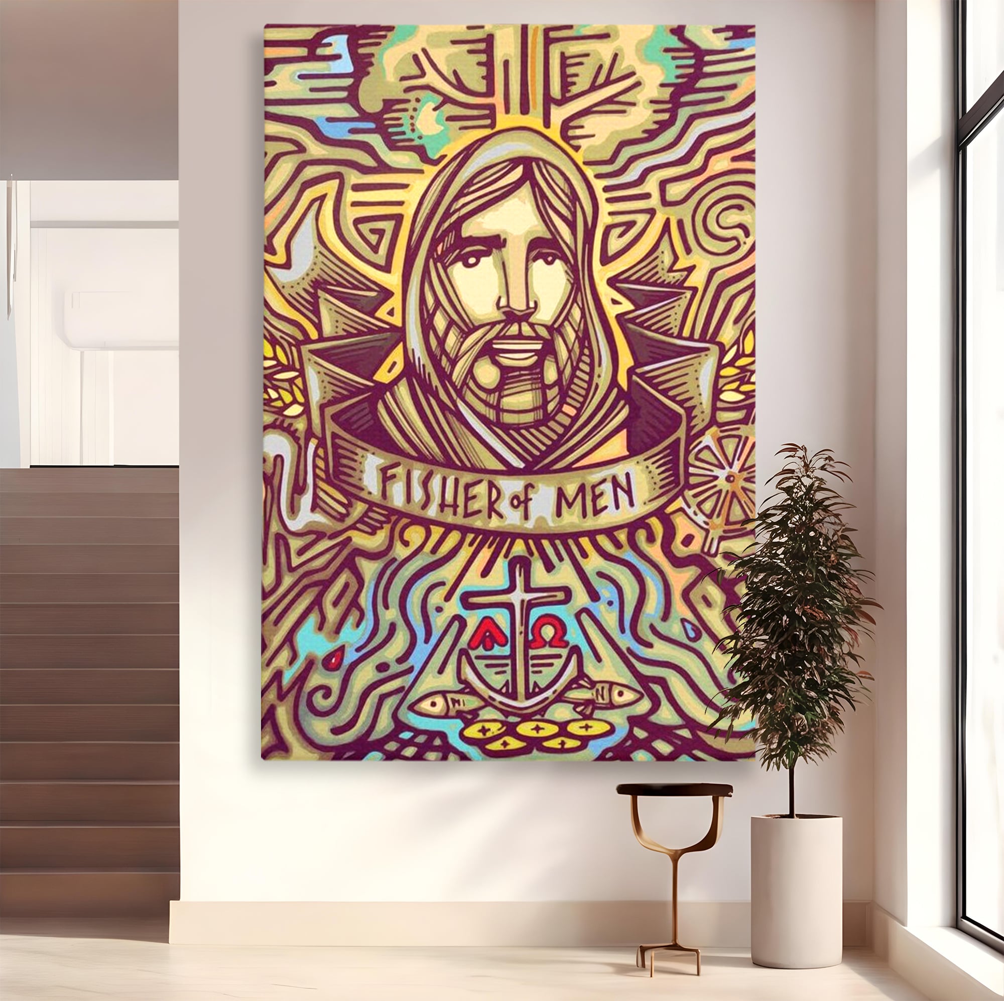 Tablou canvas cu tablou canvas cu portretul lui iisus, fara rama, pe sasiu de lemn