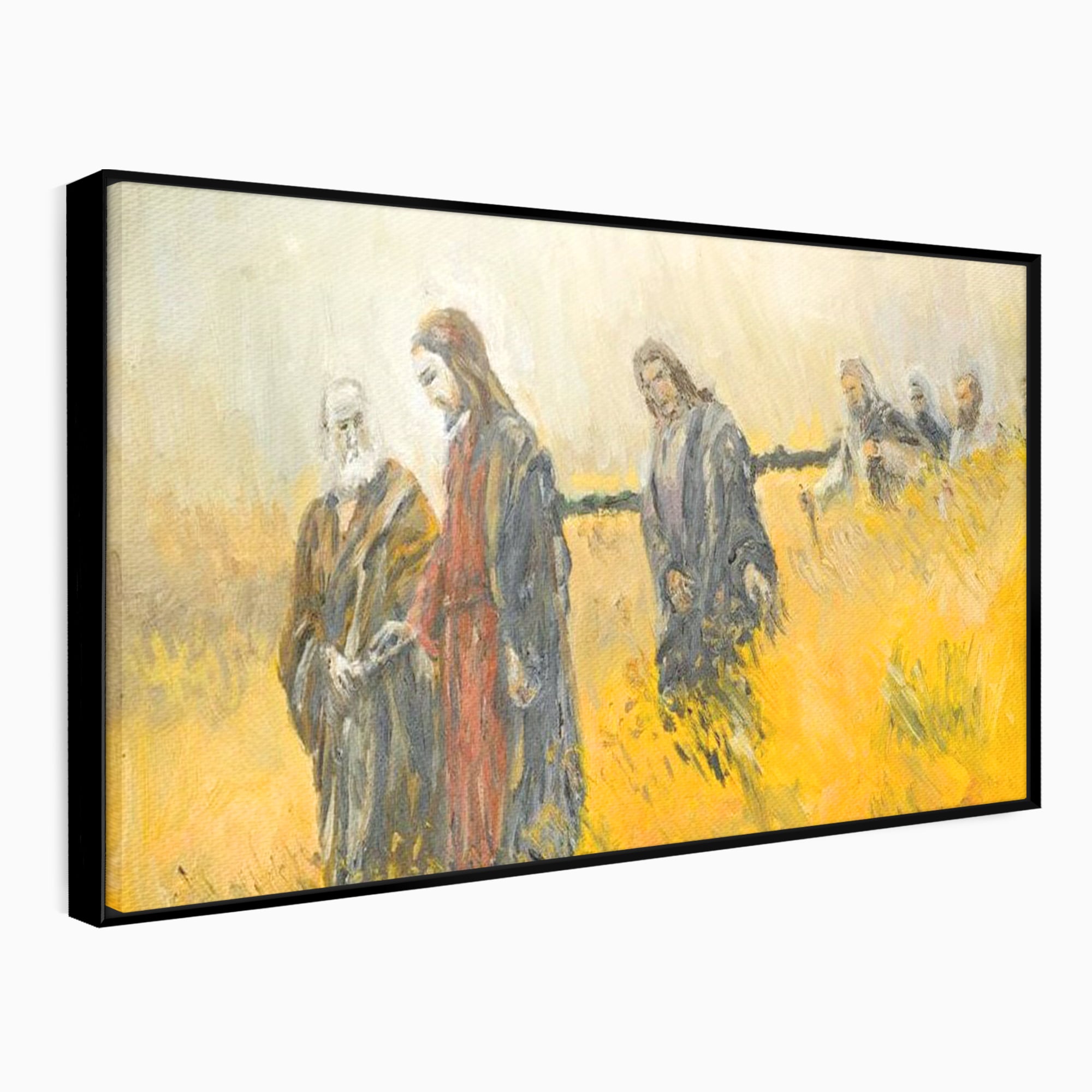 Tablou canvas cu tablou canvas cu isus si apostolii pe drum, in rama de aluminiu negru