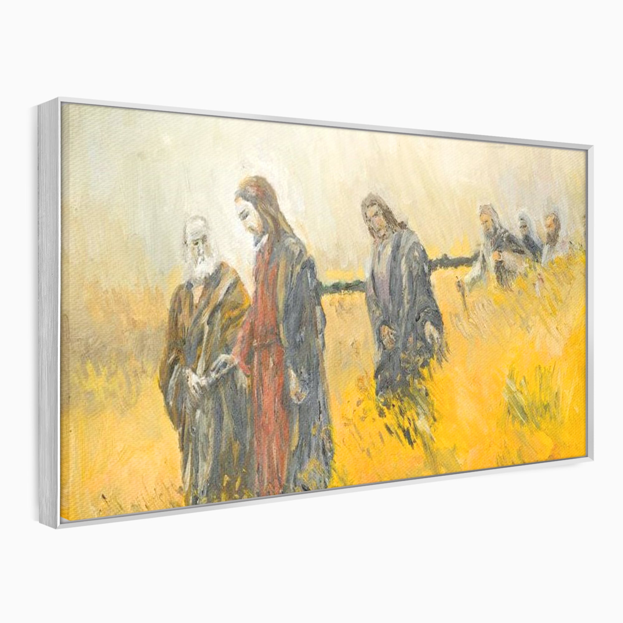 Tablou canvas cu tablou canvas cu isus si apostolii pe drum, in rama de aluminiu argintiu