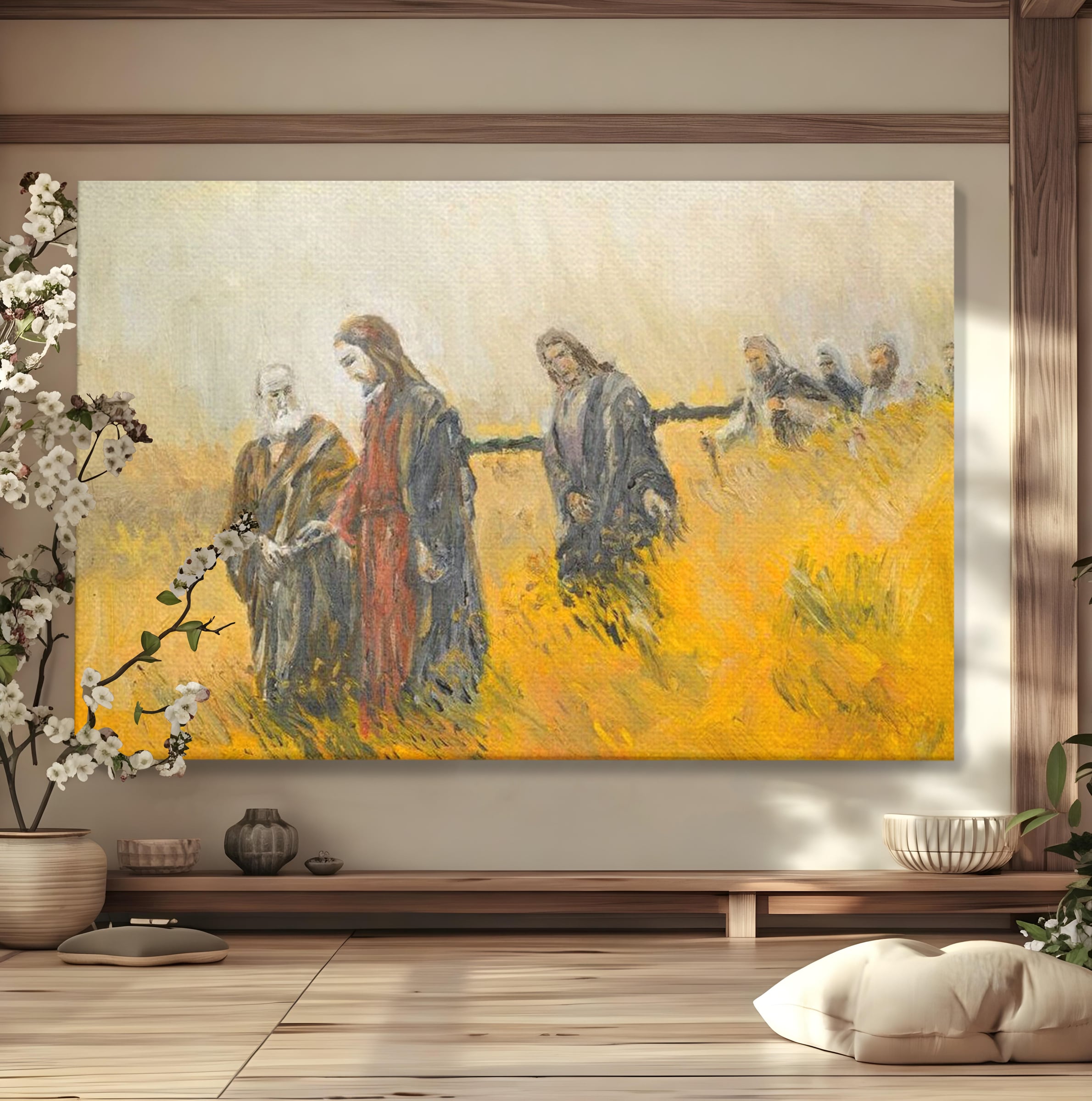 Tablou canvas cu tablou canvas cu isus si apostolii pe drum, fara rama, pe sasiu de lemn