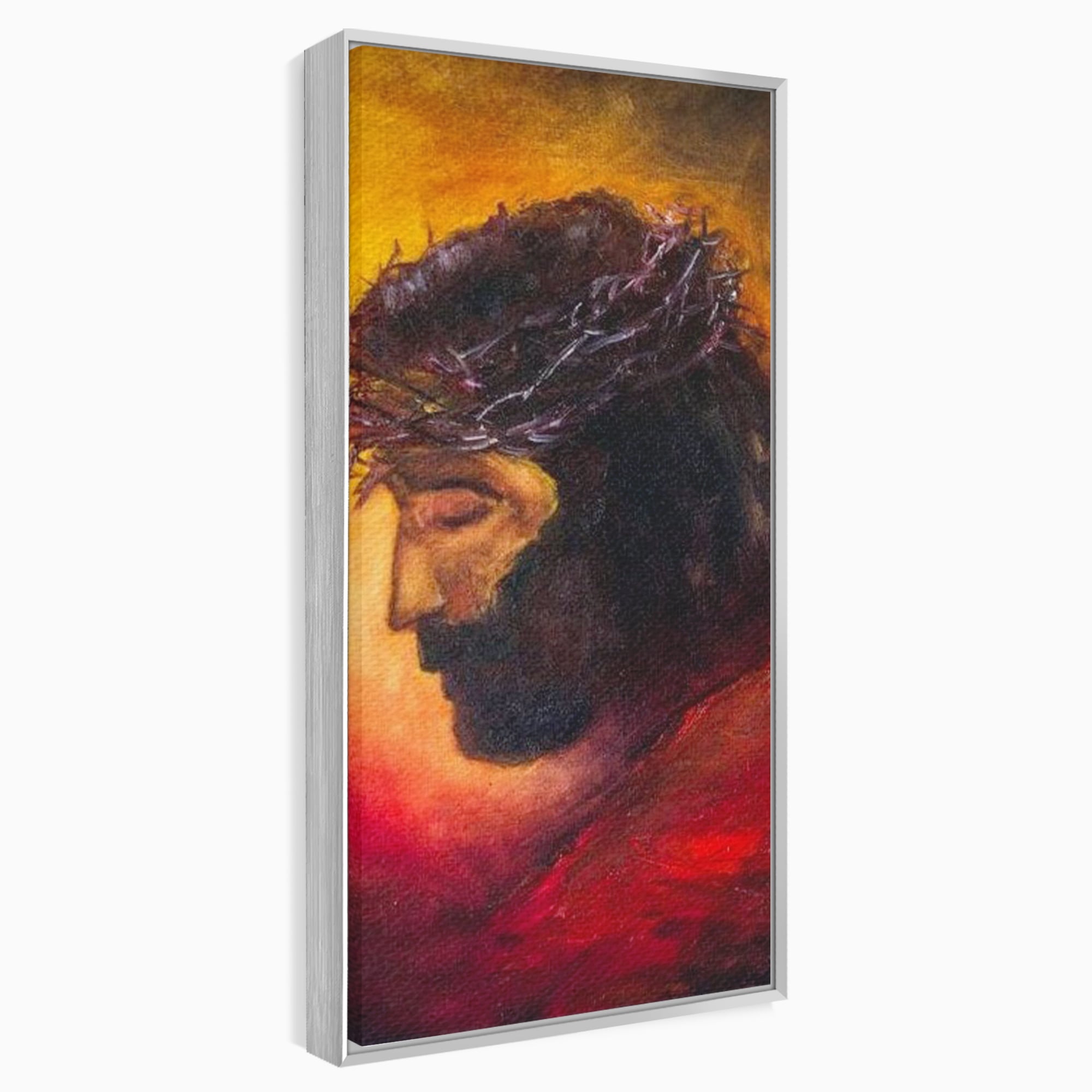 Tablou canvas cu tablou canvas cu isus purtand coroana, in rama de aluminiu argintiu