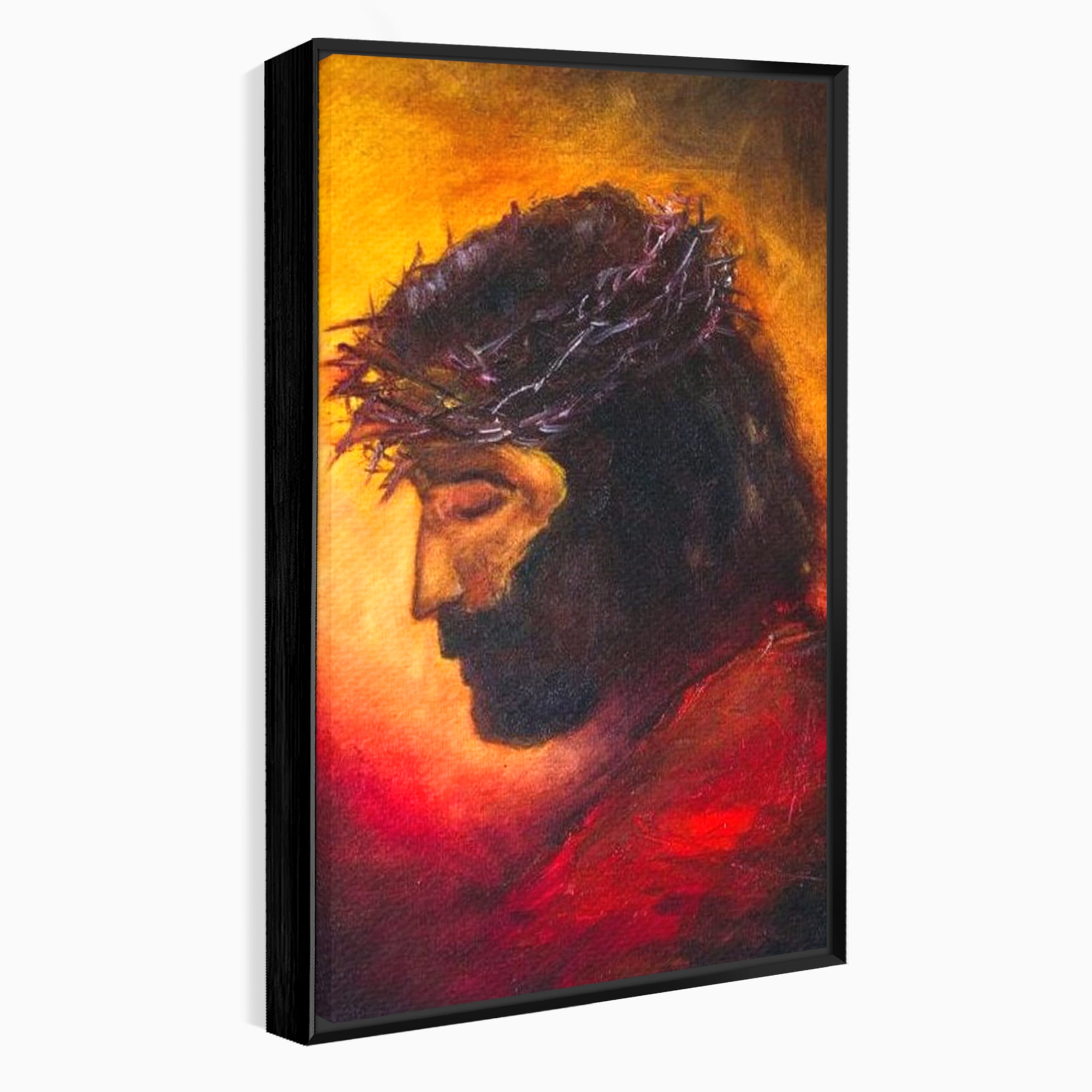Tablou canvas cu tablou canvas cu isus purtand coroana, in rama de aluminiu negru