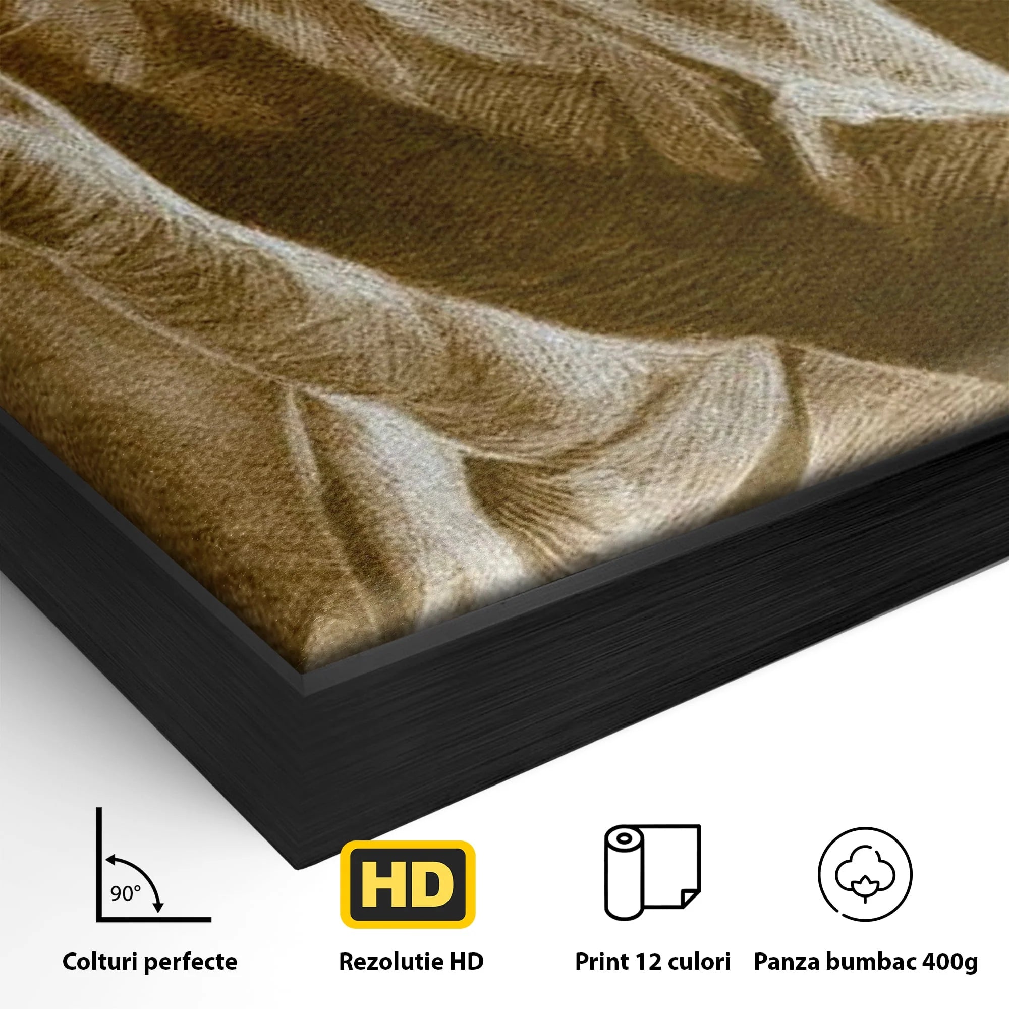 Detaliu al suprafetei: tablou canvas cu maini in rugaciune, in rama de aluminiu negru