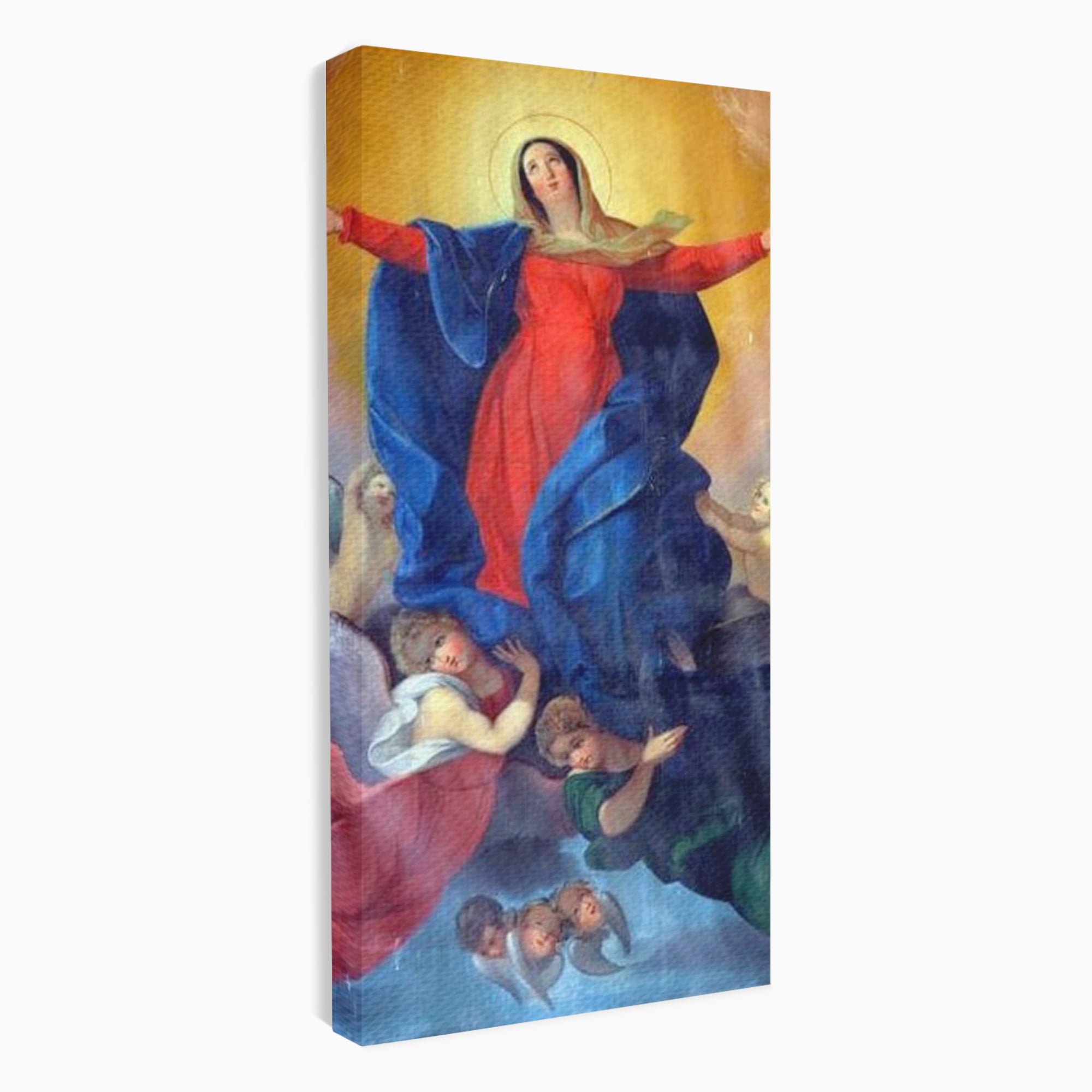 Tablou canvas cu tablou canvas cu fecioara si ingeri, fara rama, pe sasiu de lemn