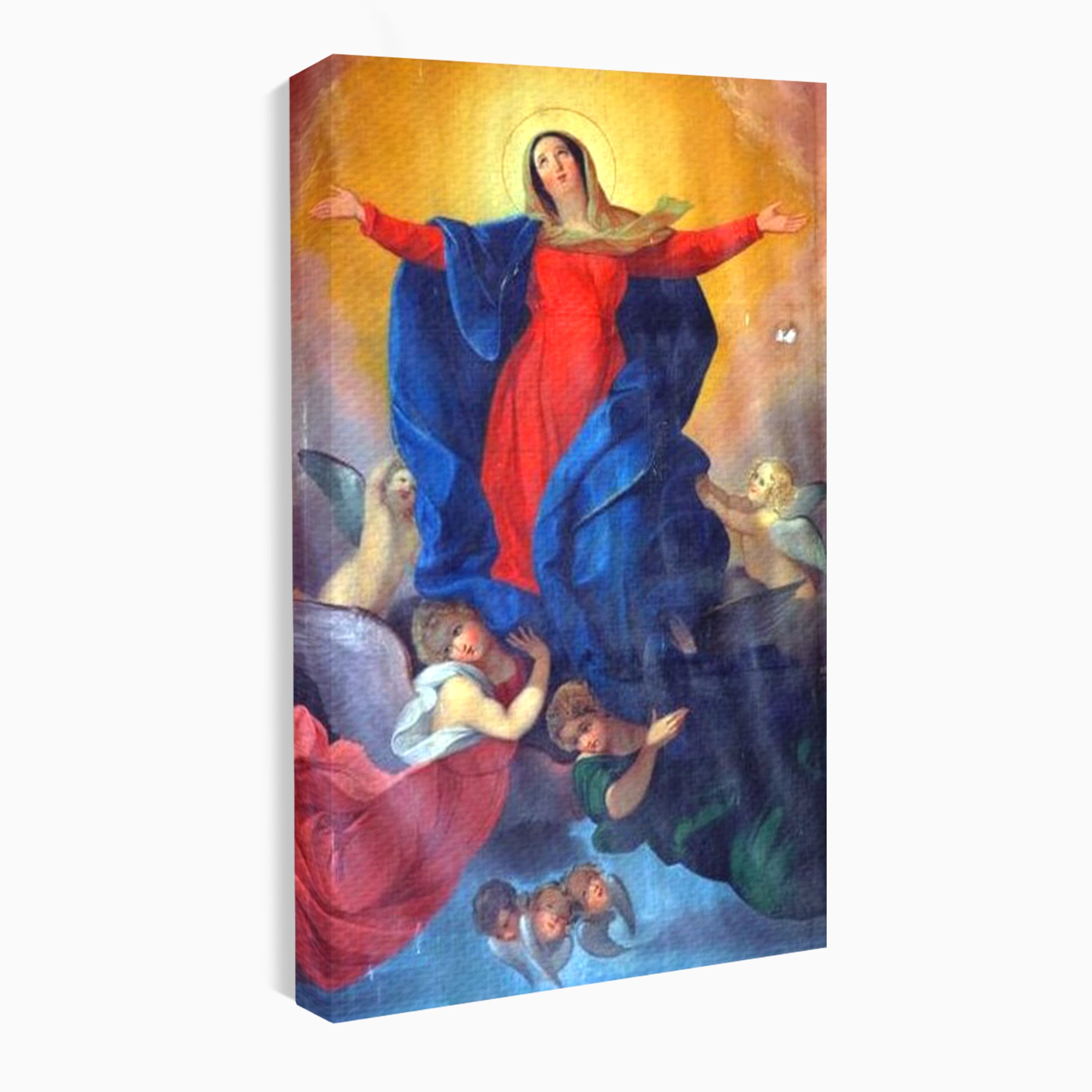 Tablou canvas cu tablou canvas cu fecioara si ingeri, fara rama, pe sasiu de lemn