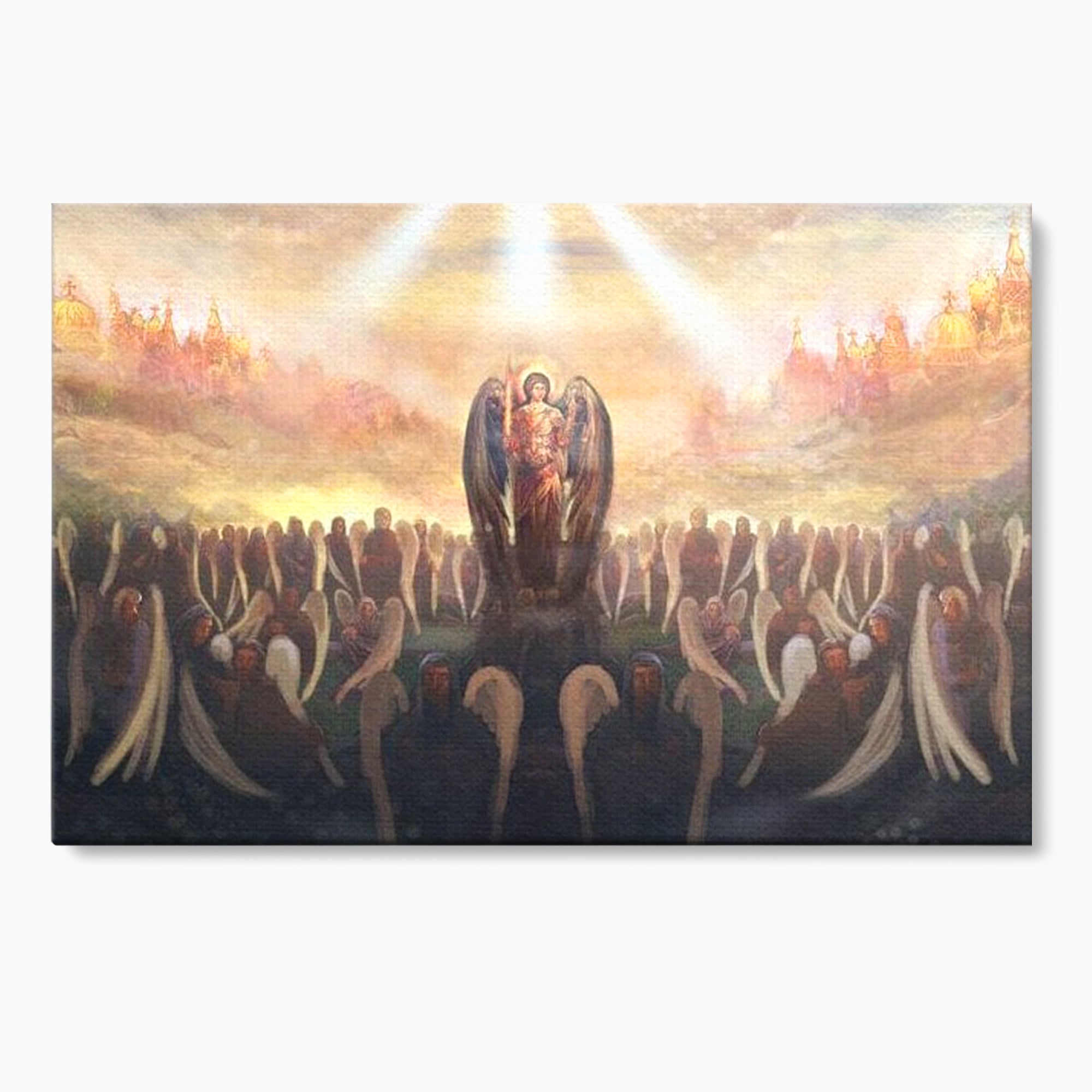 Tablou canvas cu pictura religioasa cu oastea cereasca si ingeri, fara rama, pe sasiu de lemn