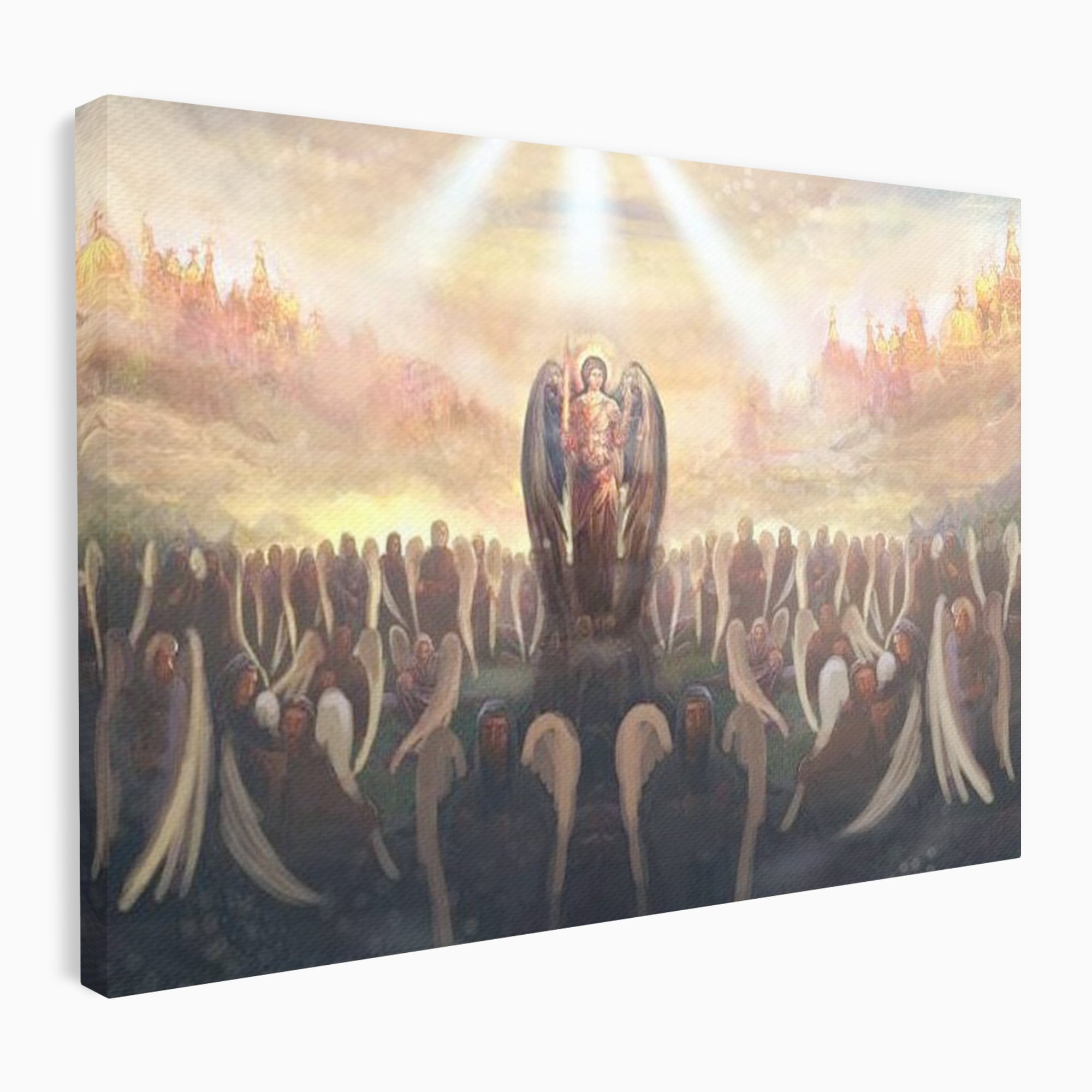 Tablou canvas cu pictura religioasa cu oastea cereasca si ingeri, fara rama, pe sasiu de lemn