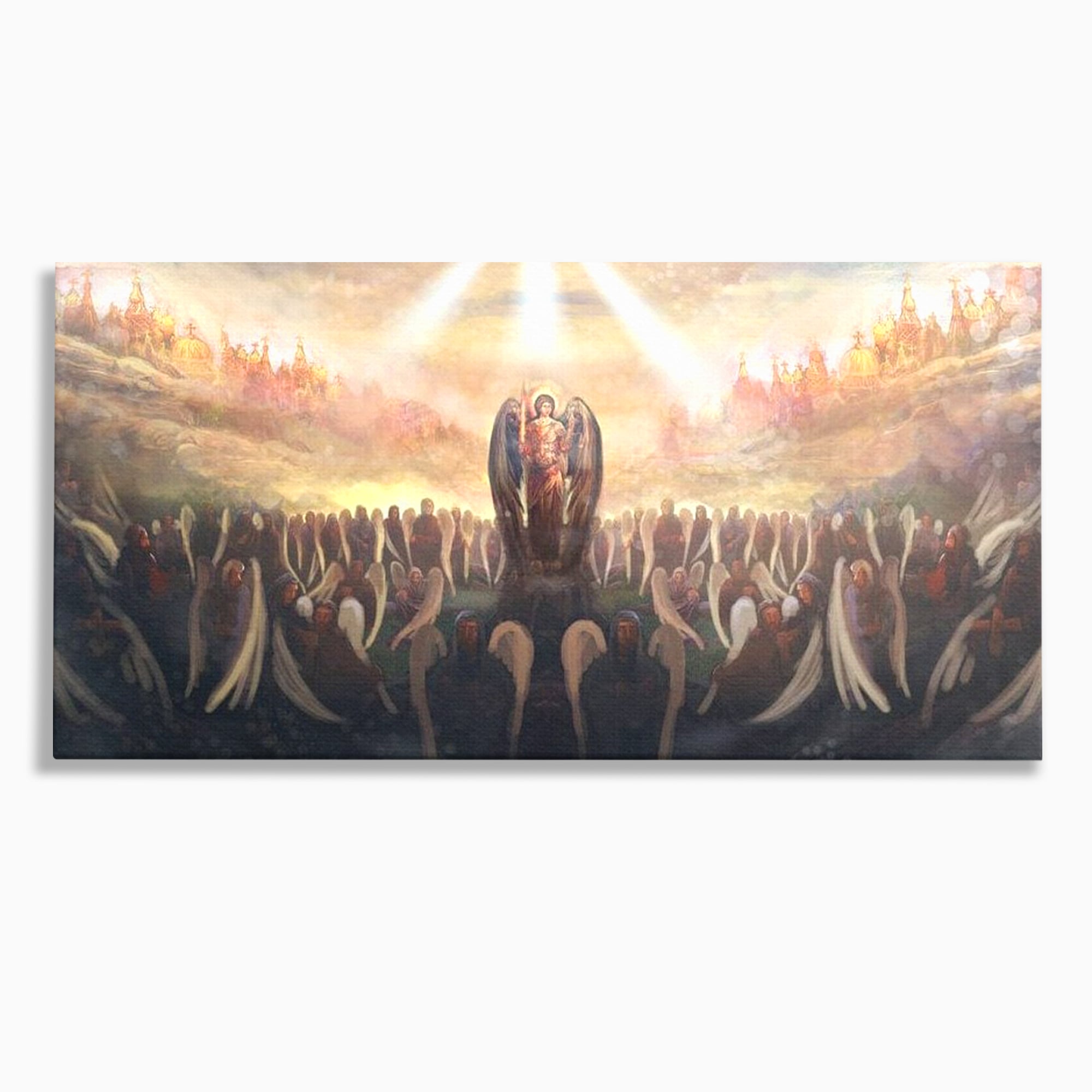 Tablou canvas cu pictura religioasa cu oastea cereasca si ingeri, fara rama, pe sasiu de lemn