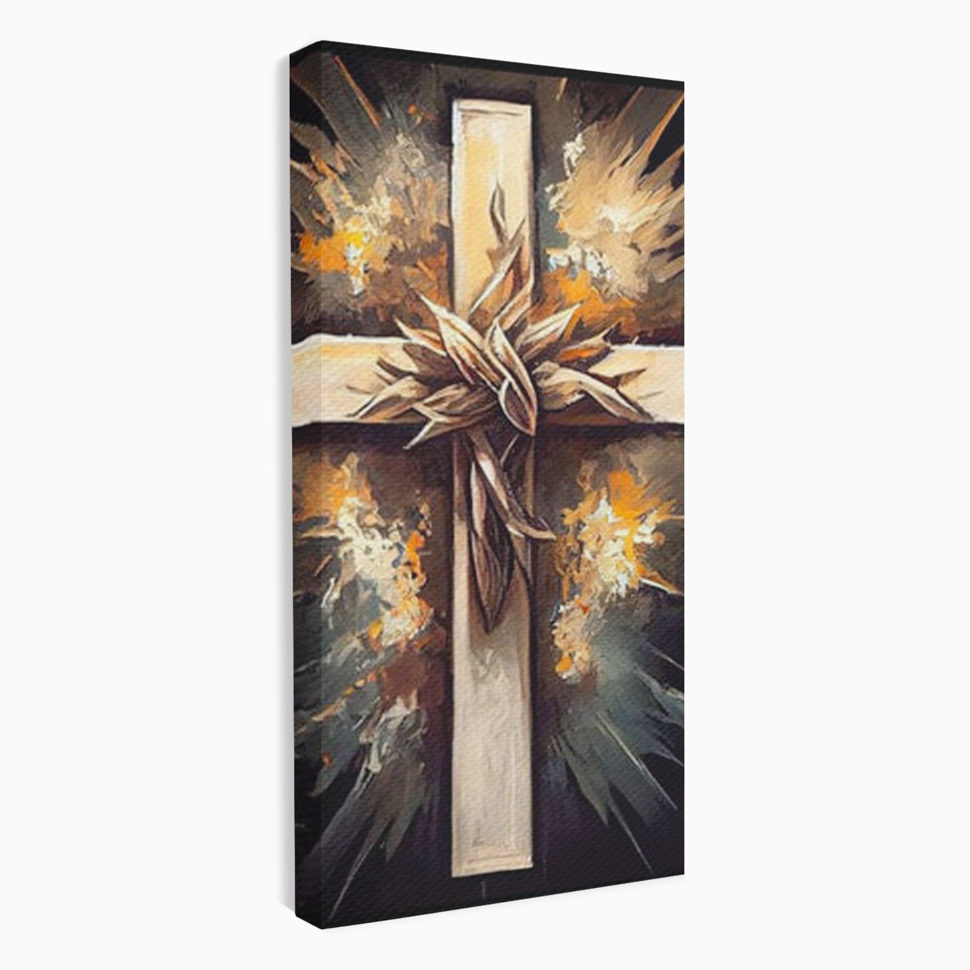 Tablou canvas cu tablou canvas cu o cruce si coroana de spini, fara rama, pe sasiu de lemn