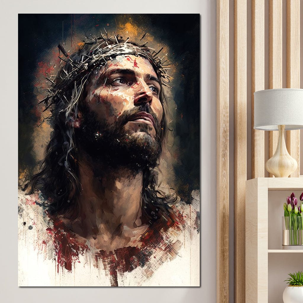 Tablou Canvas Premium LuxCanva® H1032, Patimile Mantuitorului, Iisus, Credinta, Mantuire, Sacrificiu, Coroana de Spini, Forta Interioara, Arta Religioasa, Living, Dormitor