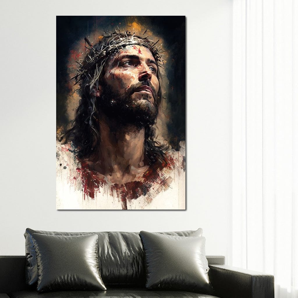 Tablou Canvas Premium LuxCanva® H1032, Patimile Mantuitorului, Iisus, Credinta, Mantuire, Sacrificiu, Coroana de Spini, Forta Interioara, Arta Religioasa, Living, Dormitor