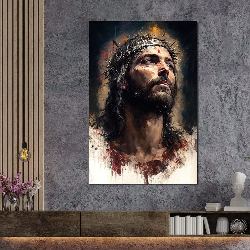 Tablou Canvas Premium LuxCanva® H1032, Patimile Mantuitorului, Iisus, Credinta, Mantuire, Sacrificiu, Coroana de Spini, Forta Interioara, Arta Religioasa, Living, Dormitor